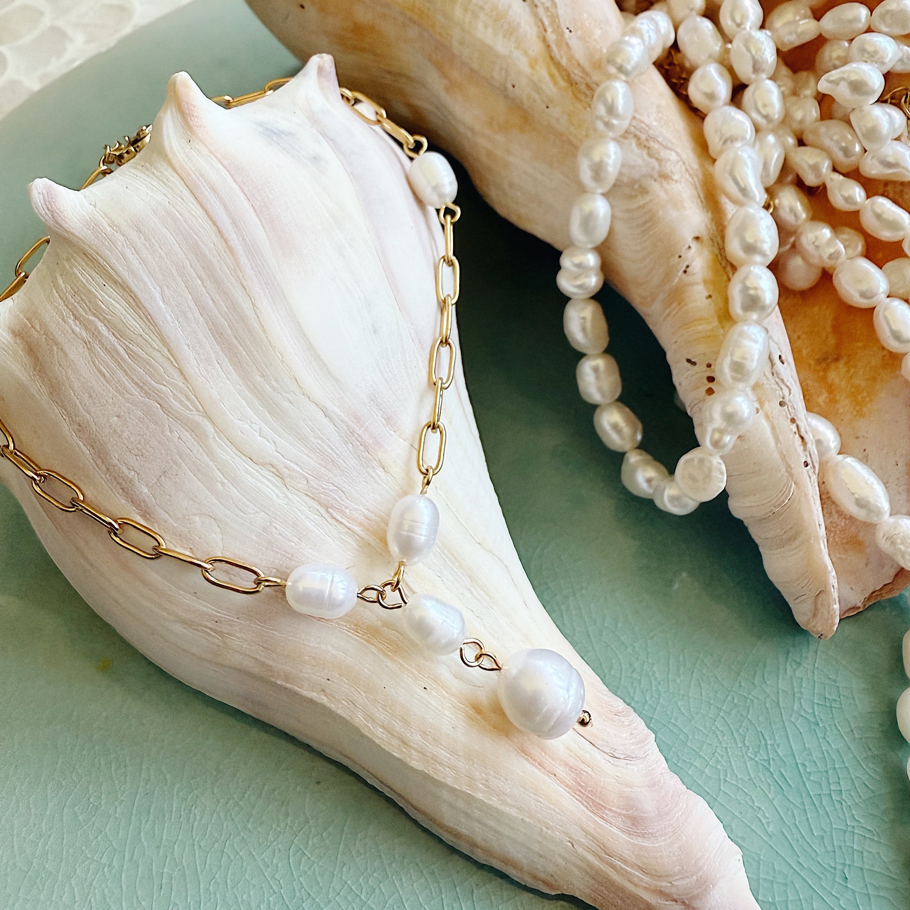 Calypso freshwater pearl anklet with gold extender – waterproof jewelry