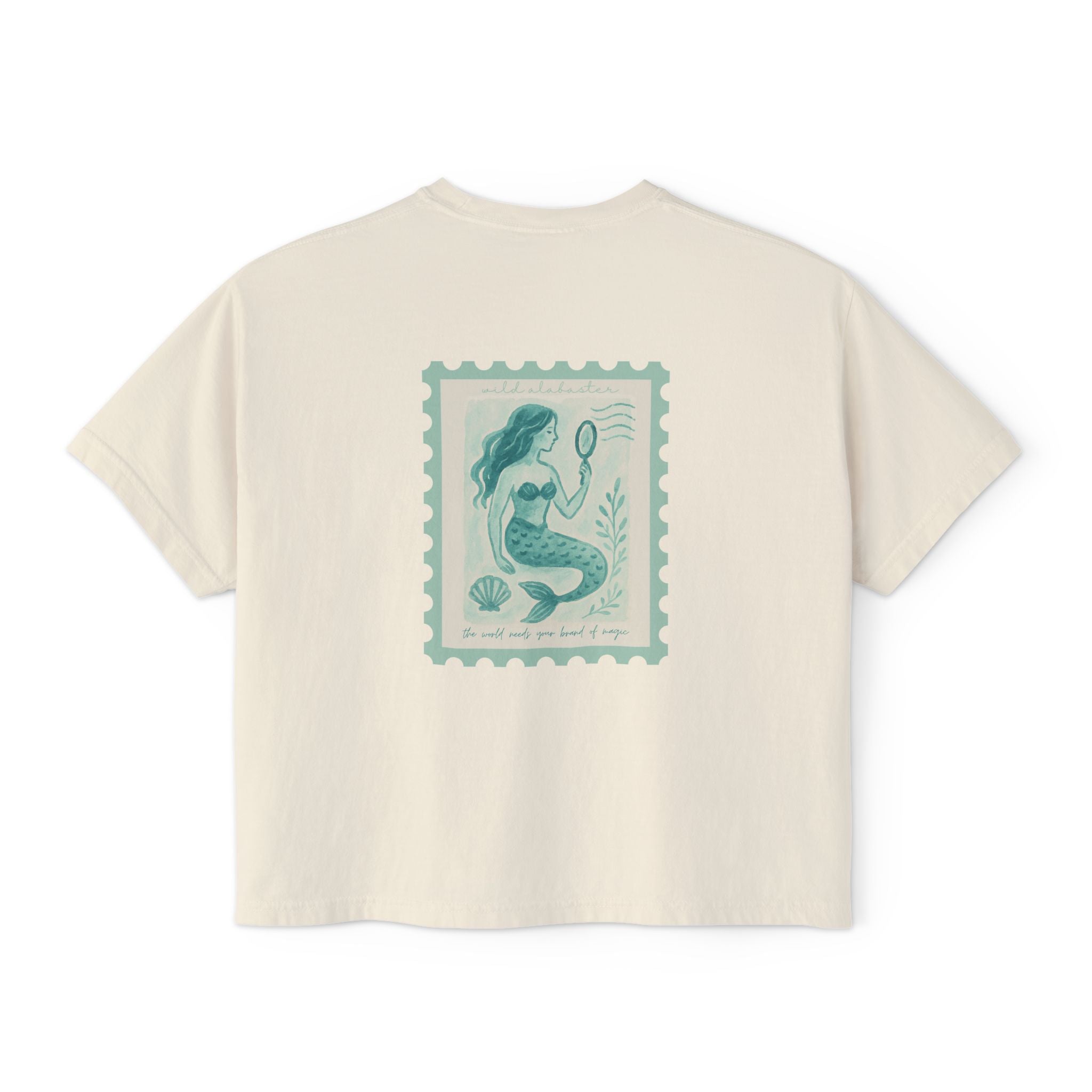 Mermaid Illustration Boxy Tee – Vintage Stamp Art