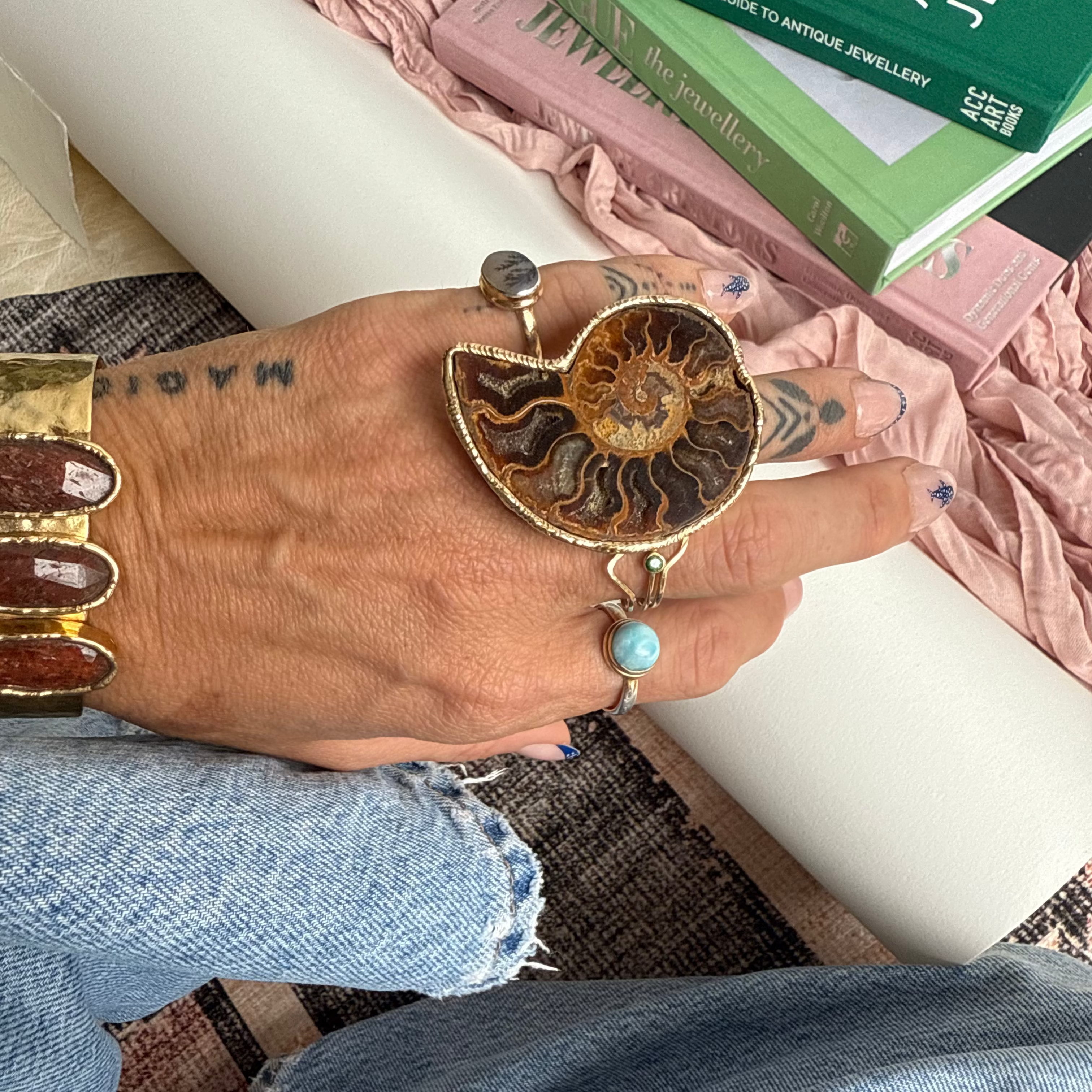 The Seraphina Ring | Blue Lace Agate + Agate + Ammonite