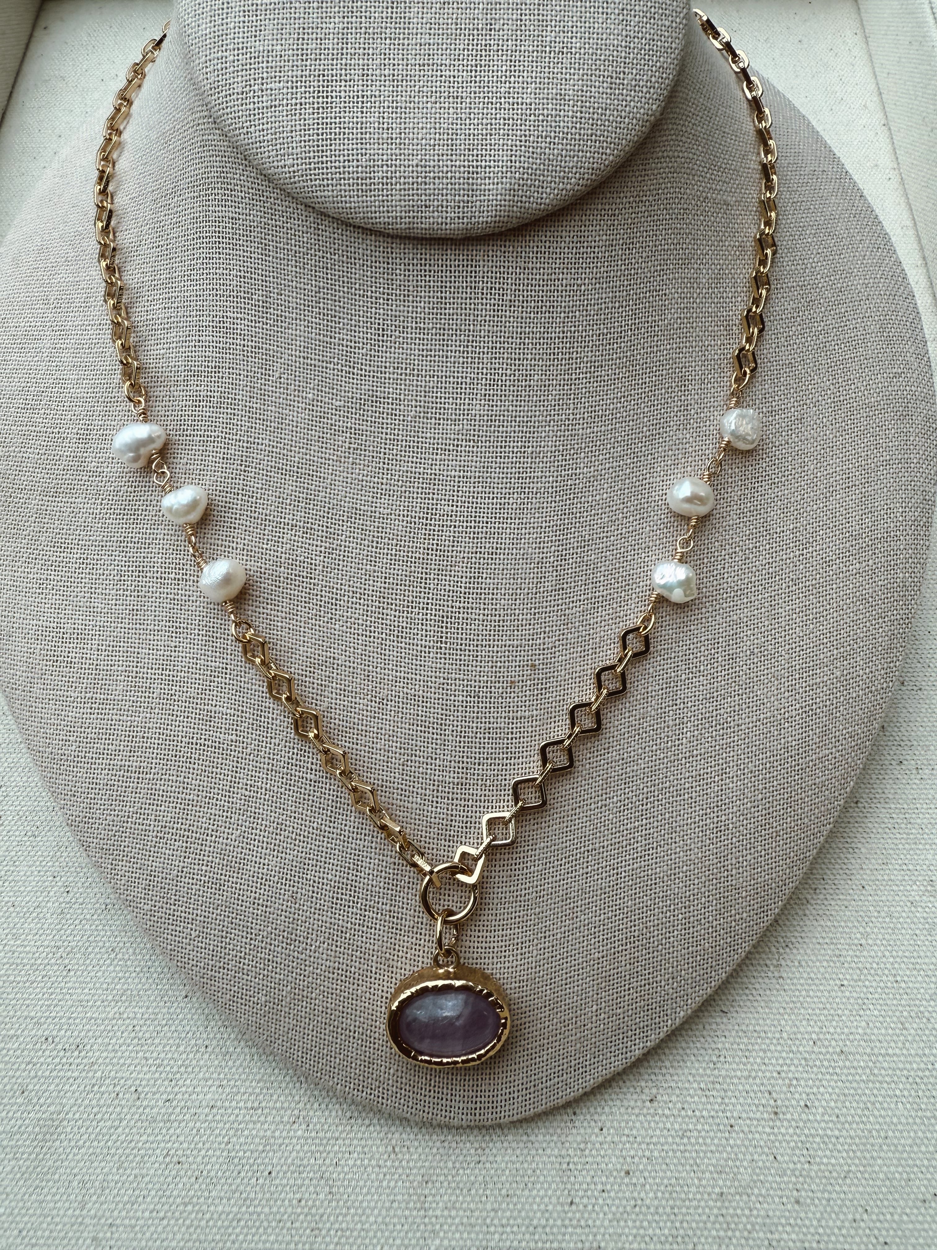 The Odette Necklace | Kunzite & Freshwater Pearl