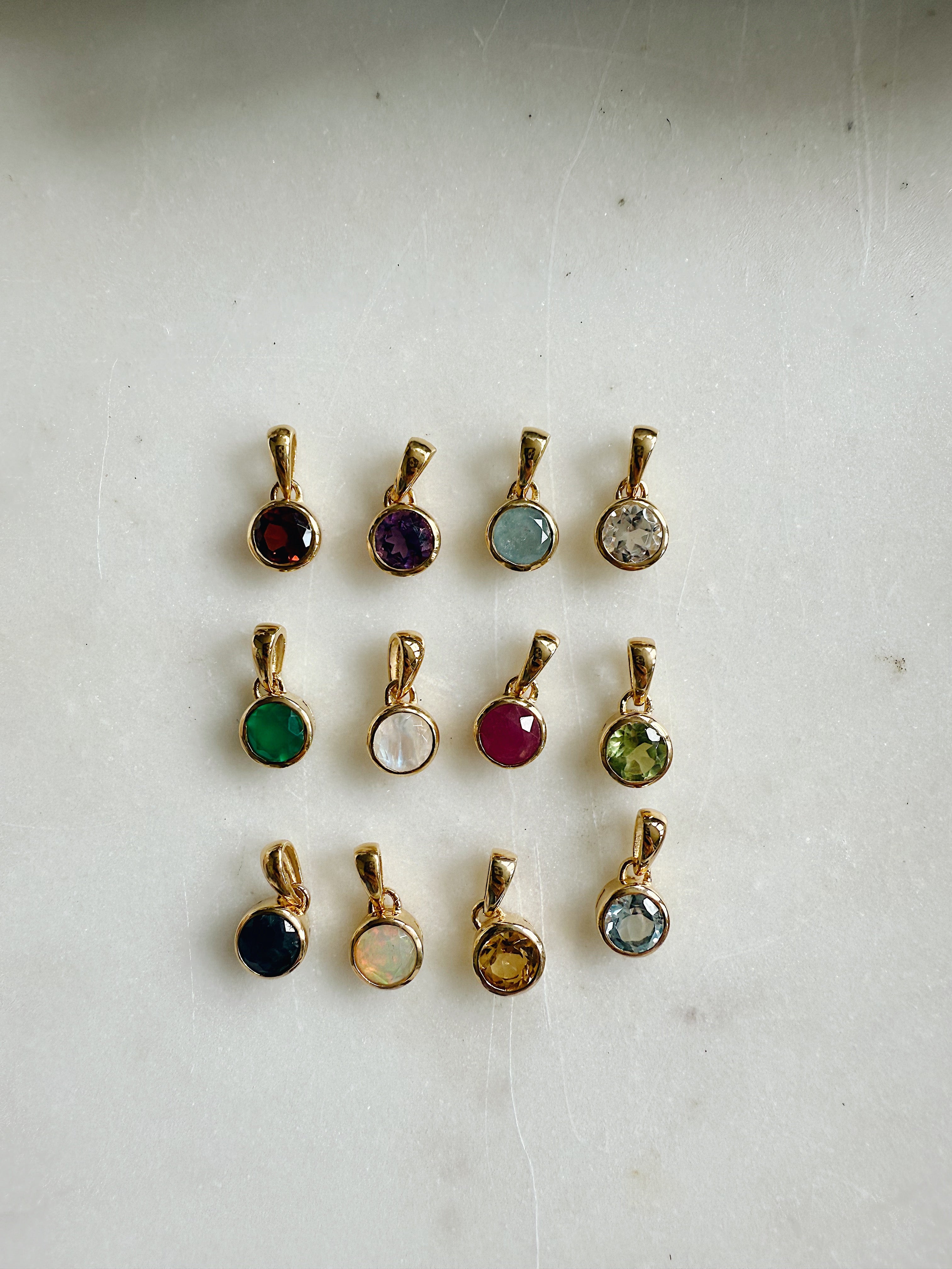 Dainty Faceted Birthstone Pendants | Gold