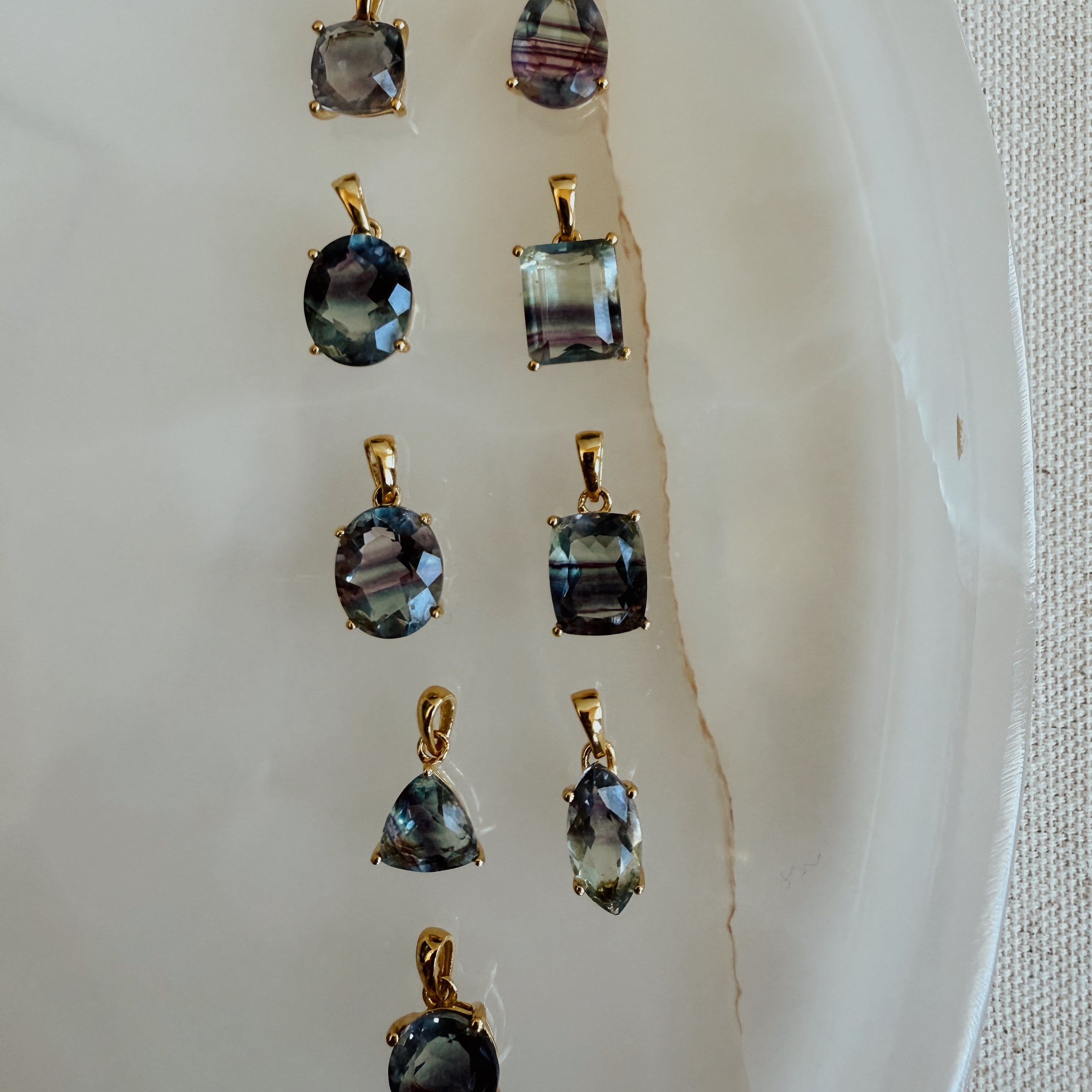 Faceted Rainbow Fluorite Pendant in Gold | Extra Quality Crystal Necklace Charm