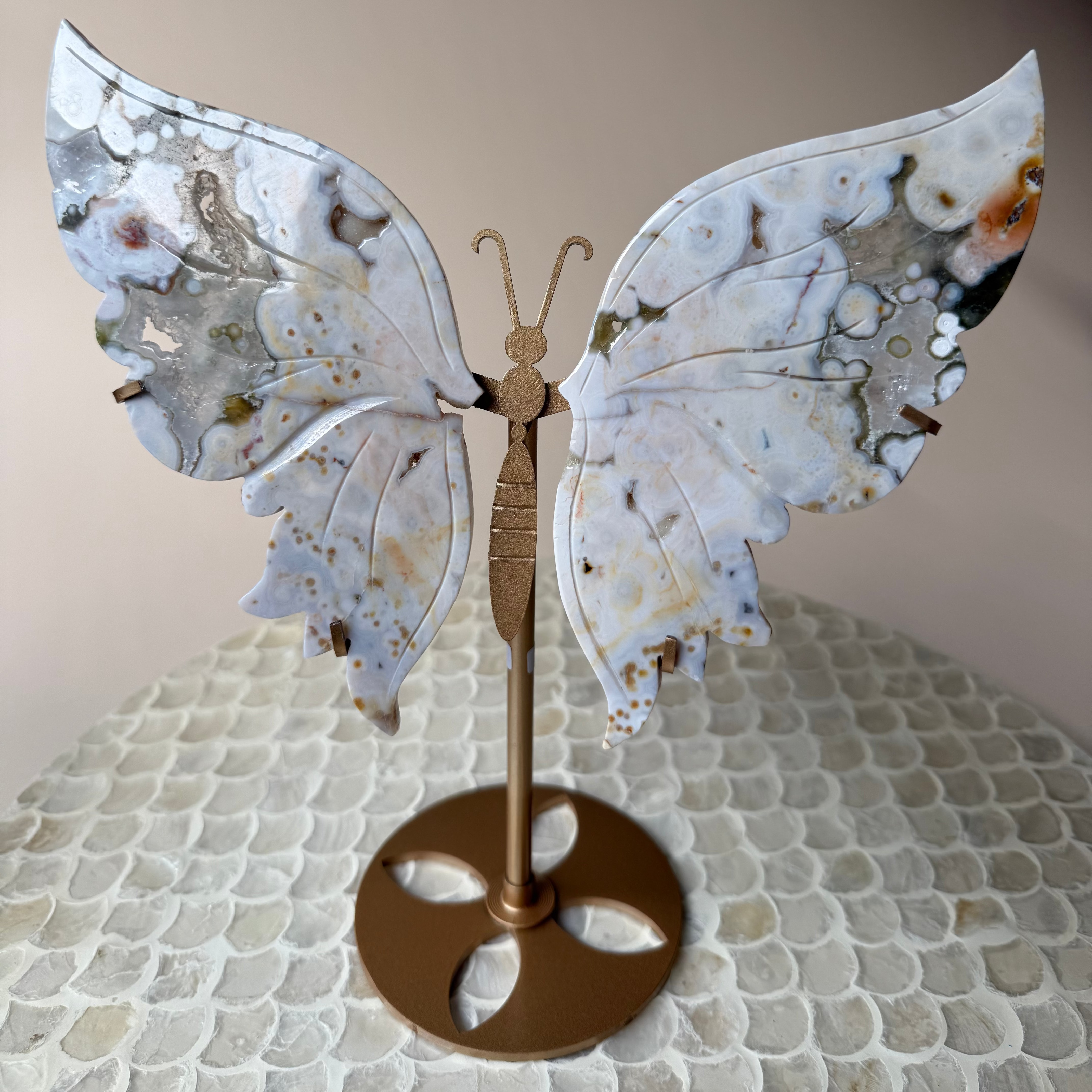 Ocean Jasper Butterfly Wings on Stand