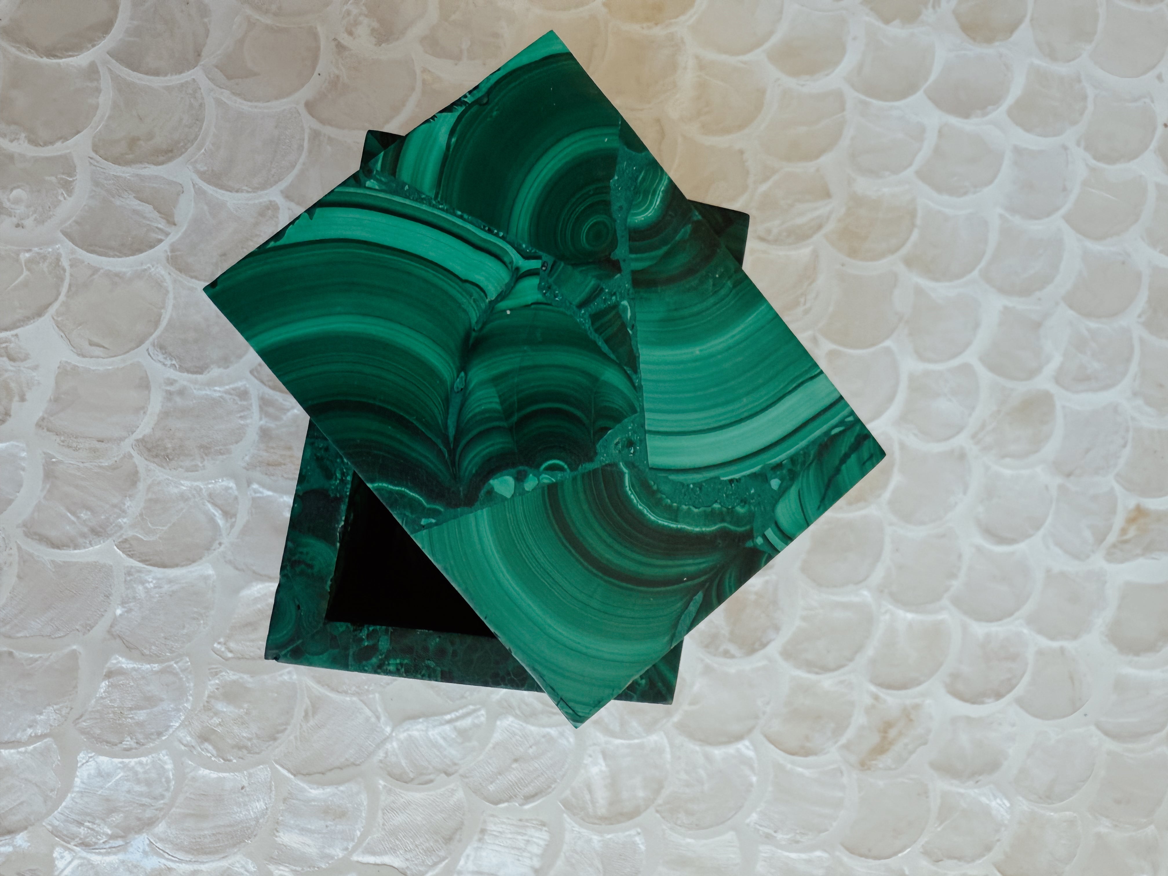 Small Malachite Trinket Box | Hand-Carved Crystal Box with Lid | Jewelry + Keepsake Storage