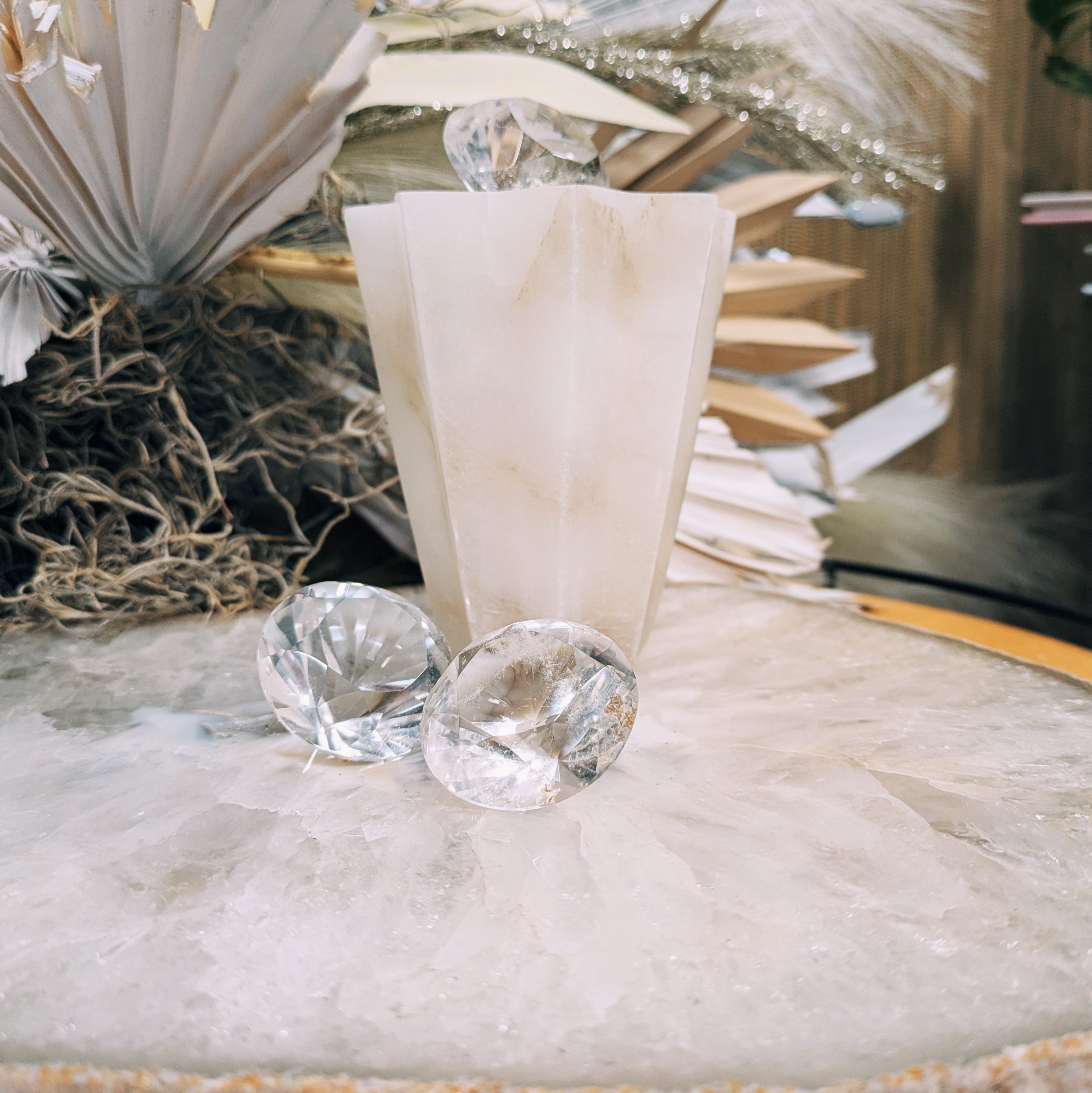 Medium Clear Quartz Diamond Wild Alabaster