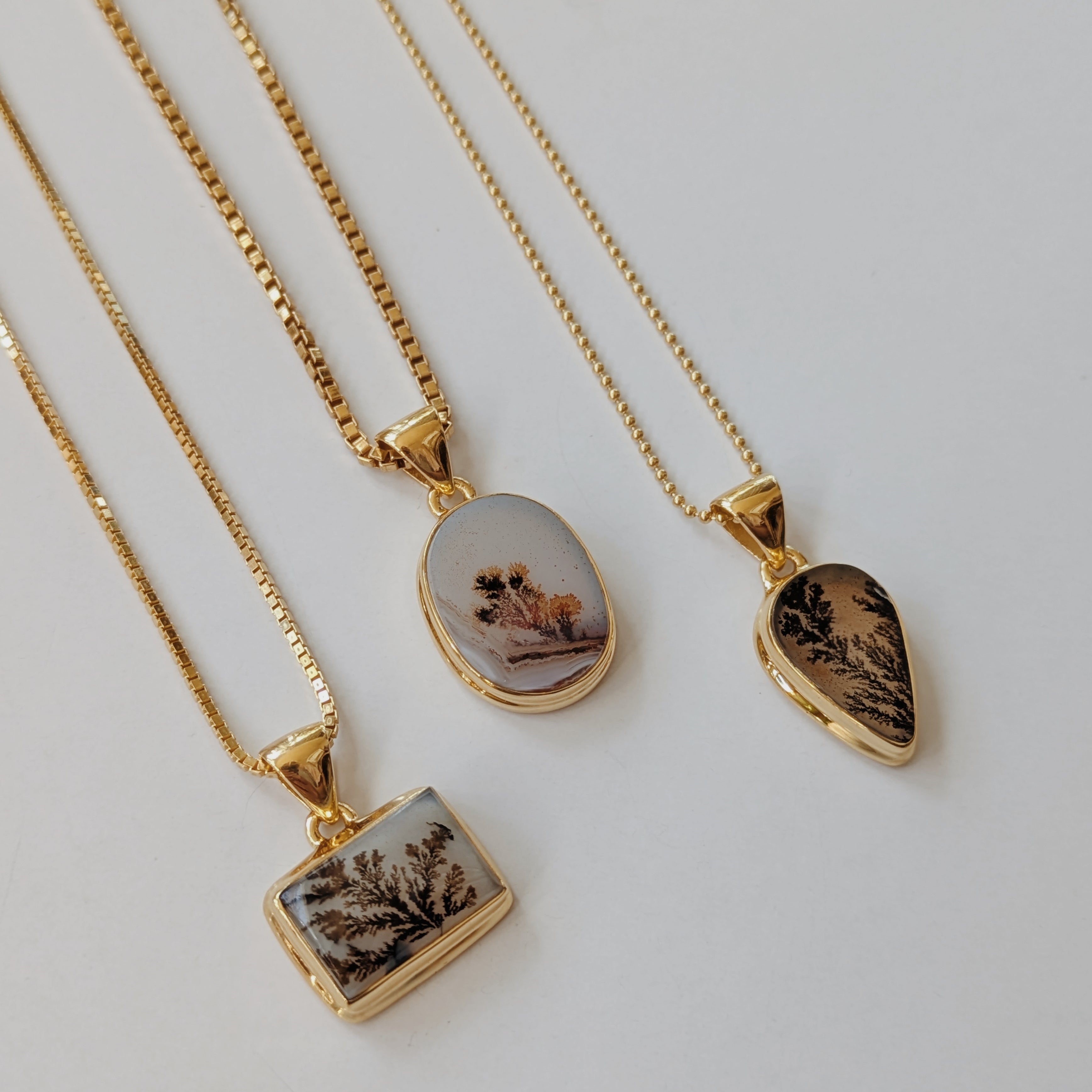 Medium Scenic Dendritic Agate Pendents | Gold Wild Alabaster