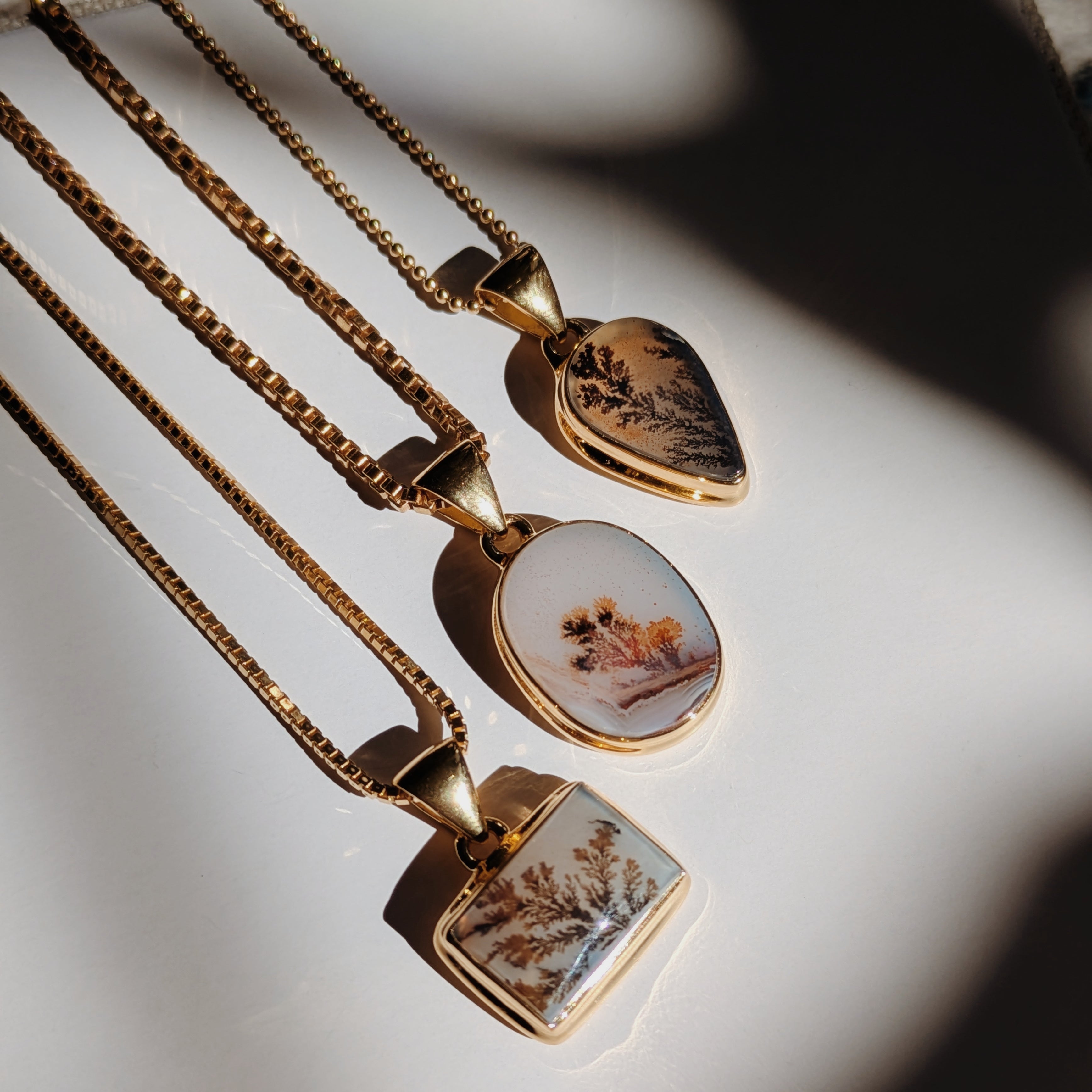 Medium Scenic Dendritic Agate Pendents | Gold Wild Alabaster