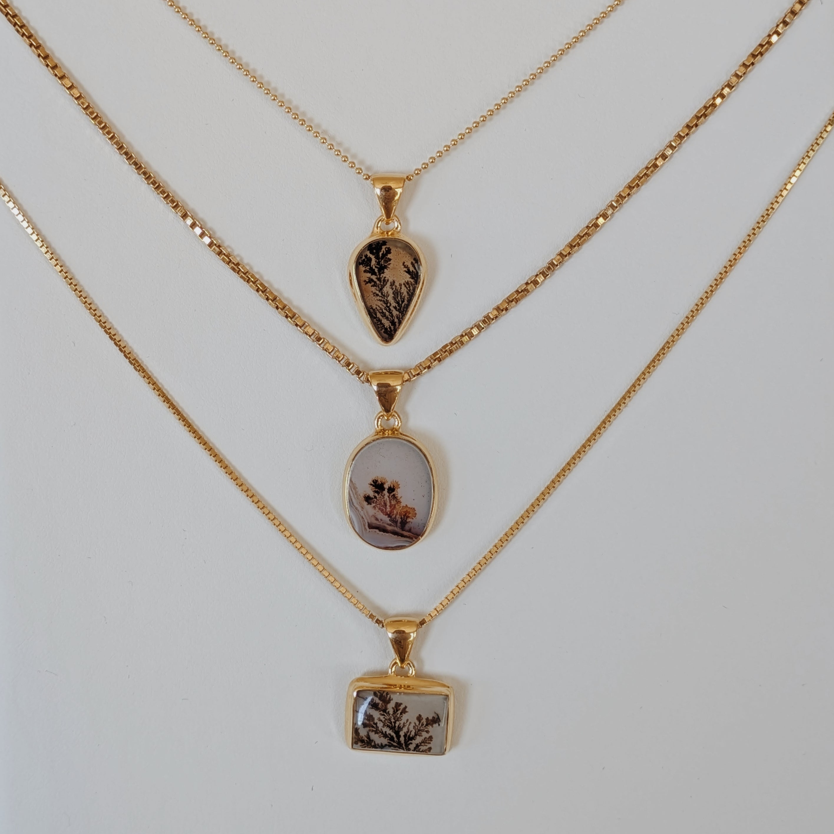 Medium Scenic Dendritic Agate Pendents | Gold Wild Alabaster