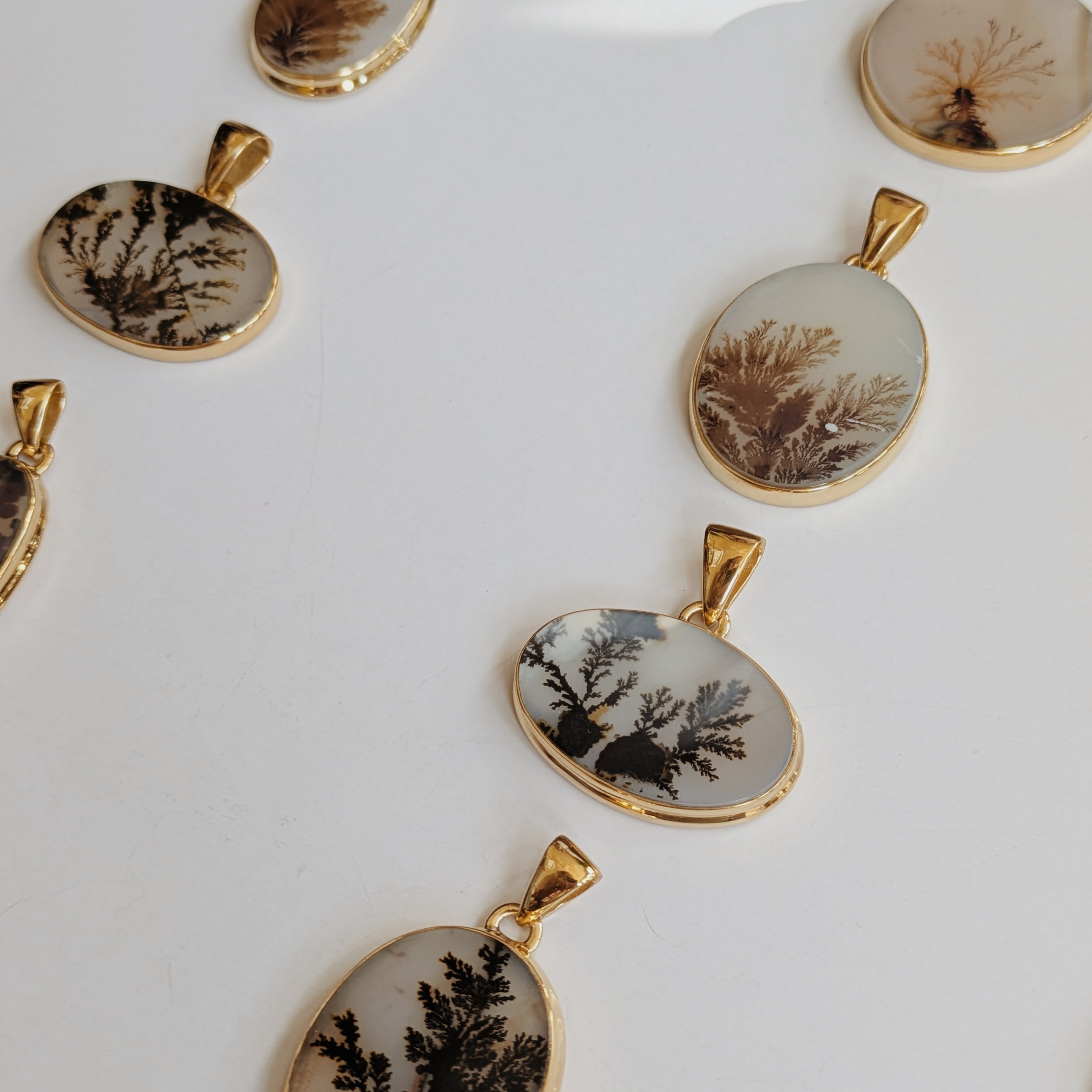Large Scenic Dendritic Agate Pendents | Gold Wild Alabaster
