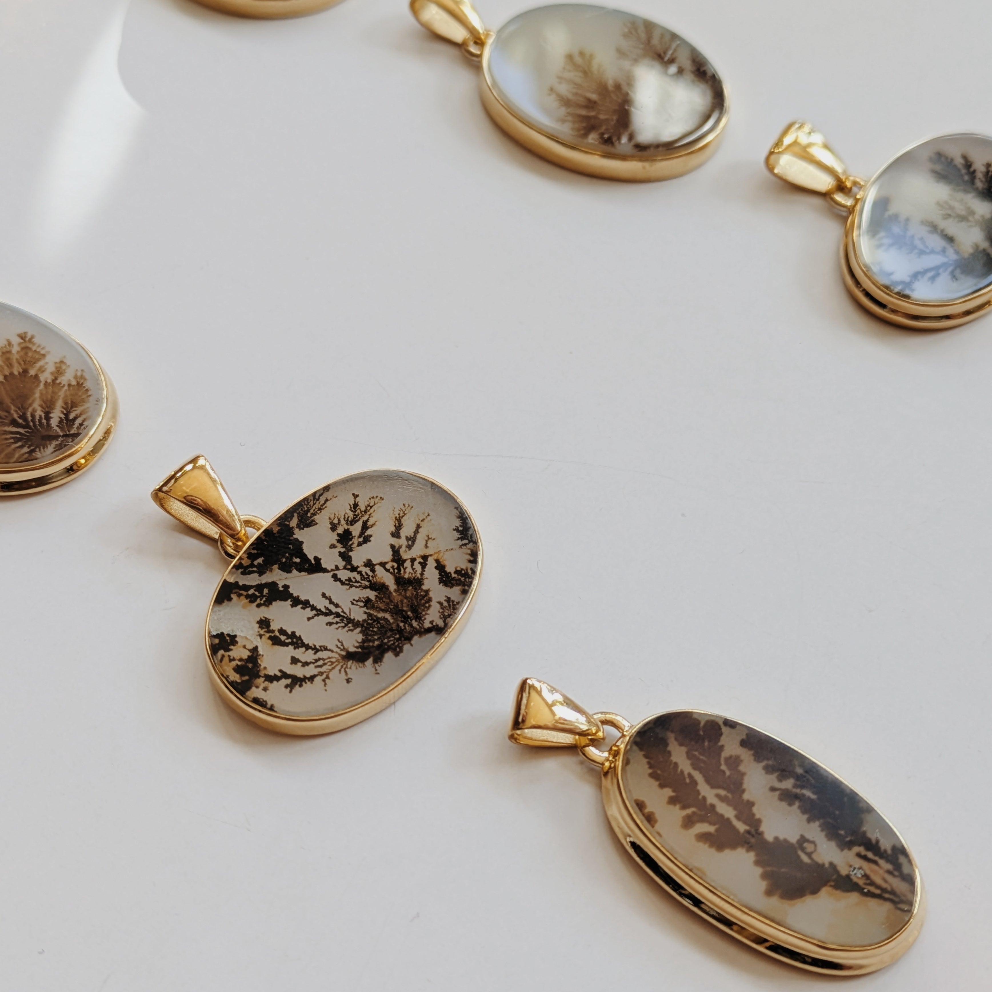 Large Scenic Dendritic Agate Pendents | Gold Wild Alabaster