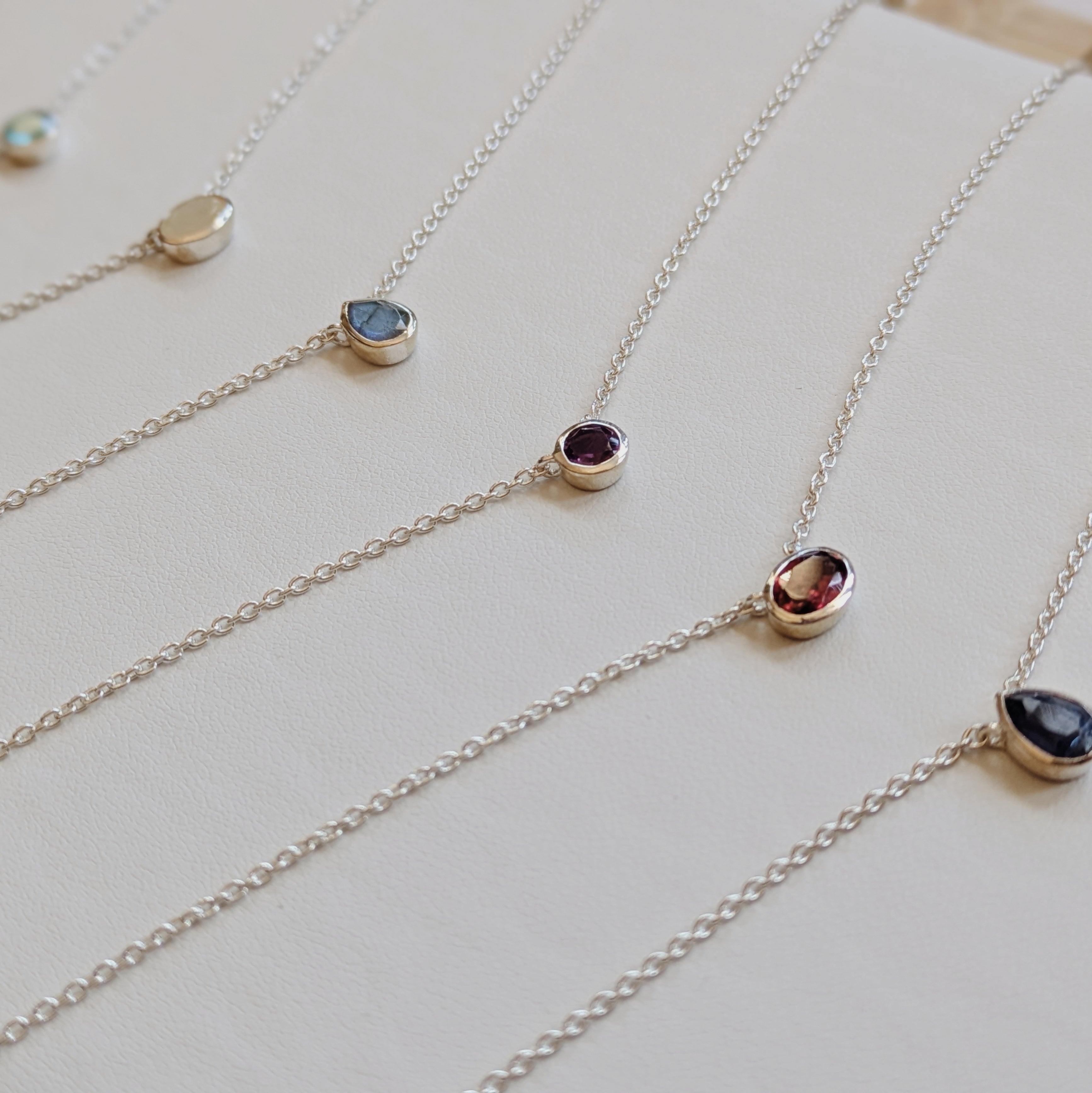 Dainty Faceted Gemstone Pendant Necklaces | Sterling Silver Wild Alabaster