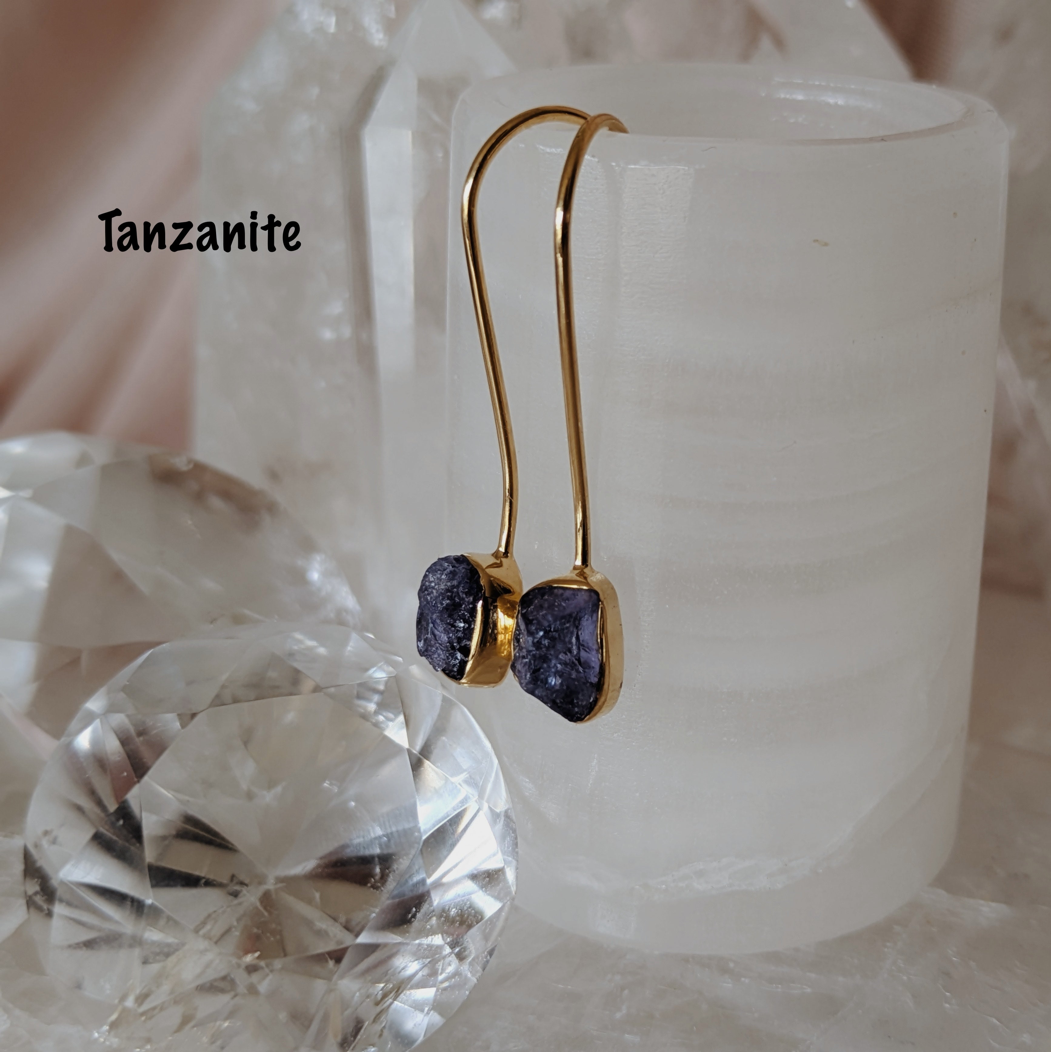 Raw Gemstone Dangle Earrings | Gold Wild Alabaster
