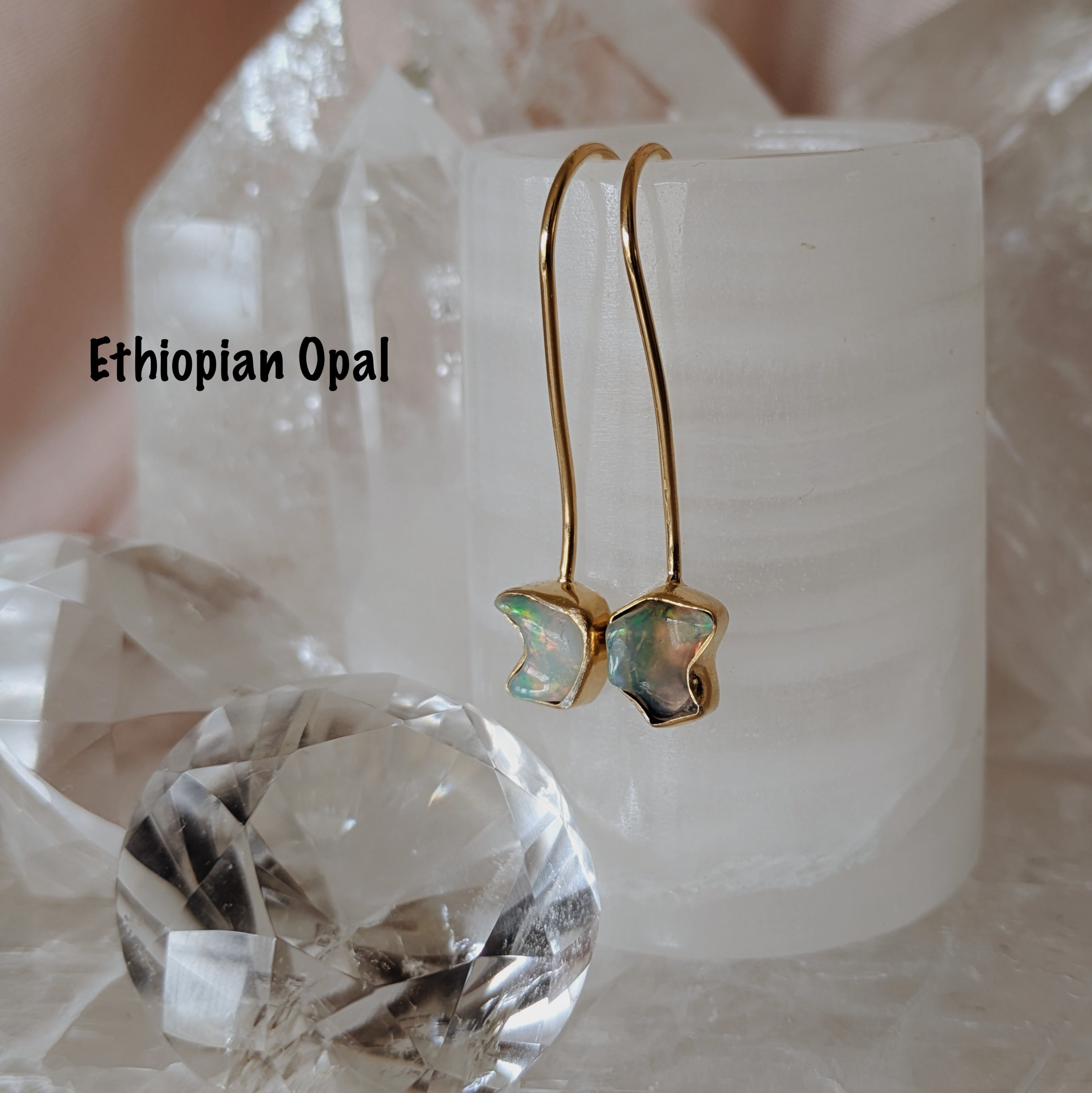 Raw Gemstone Dangle Earrings | Gold Wild Alabaster