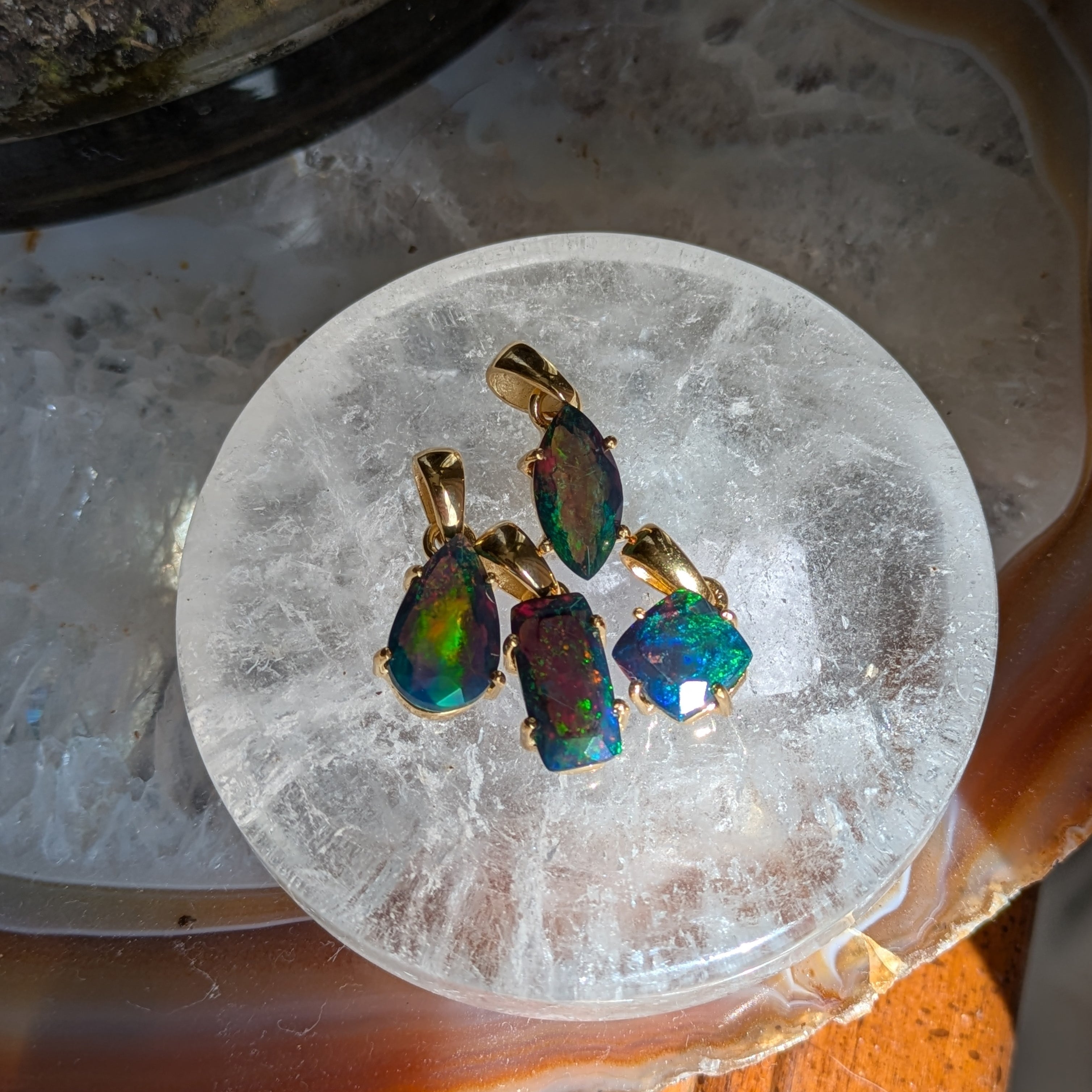 Faceted Black Opal Pendant | Gold