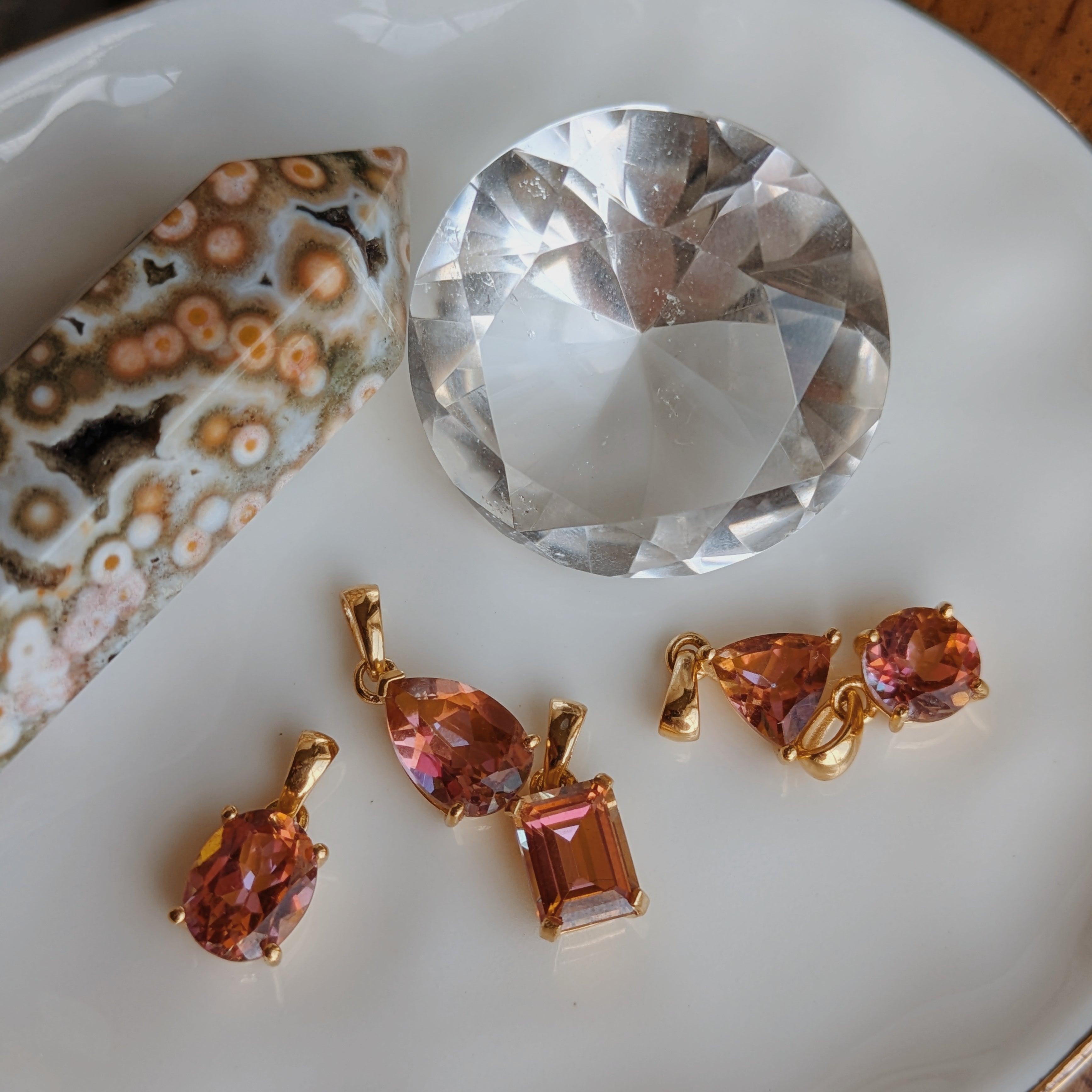 Faceted Extasy Mystic Topaz Pendants | Gold Wild Alabaster