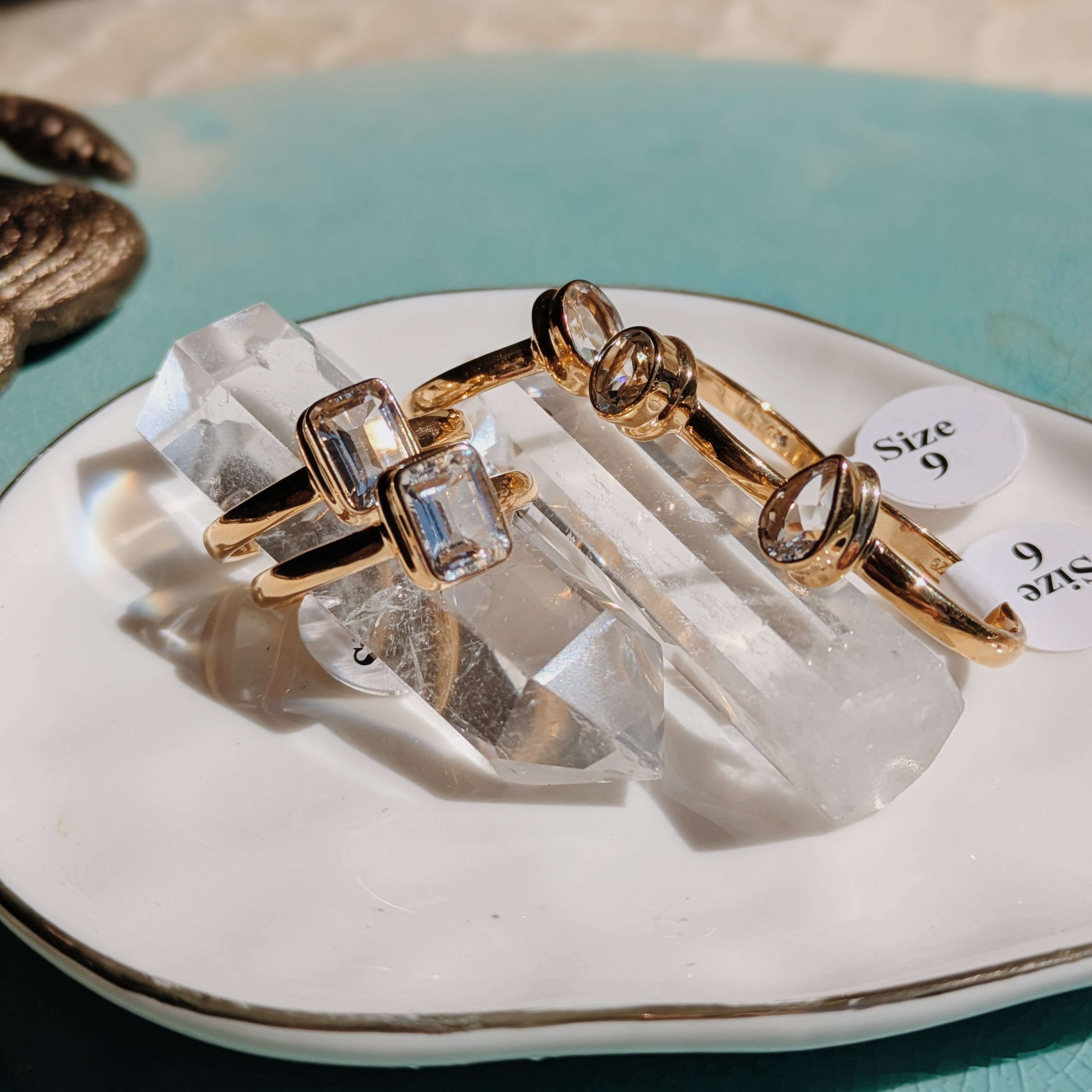 Faceted White Topaz Rings | Gold