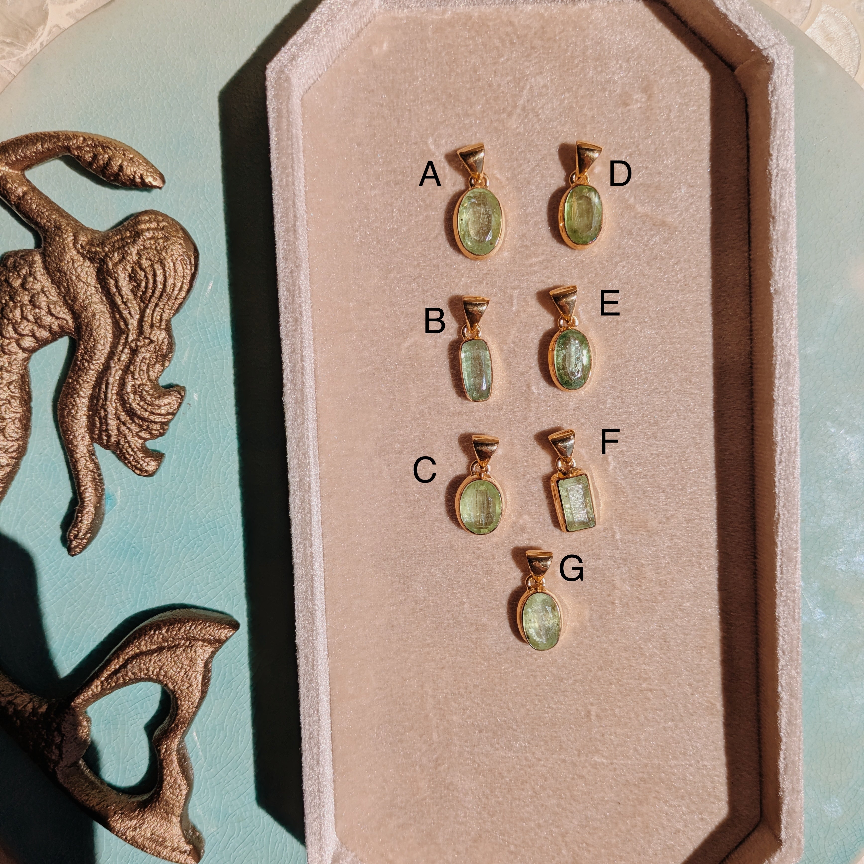 Mint Green Kyanite Pendants | Gold