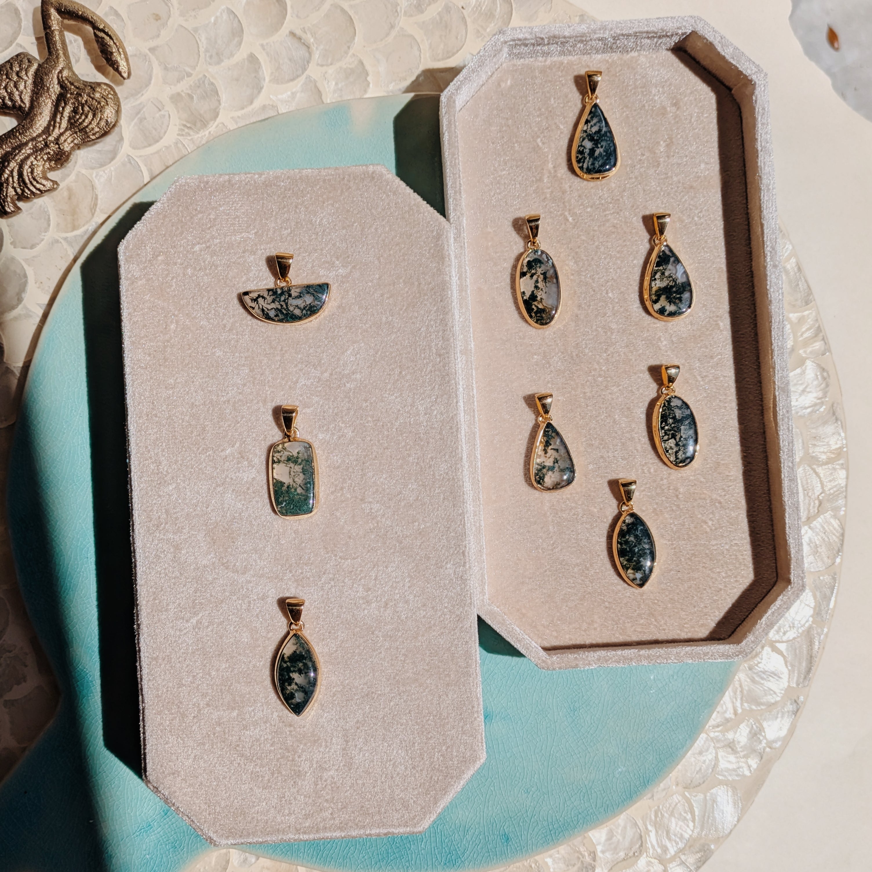 Moss Agate Pendants | Gold