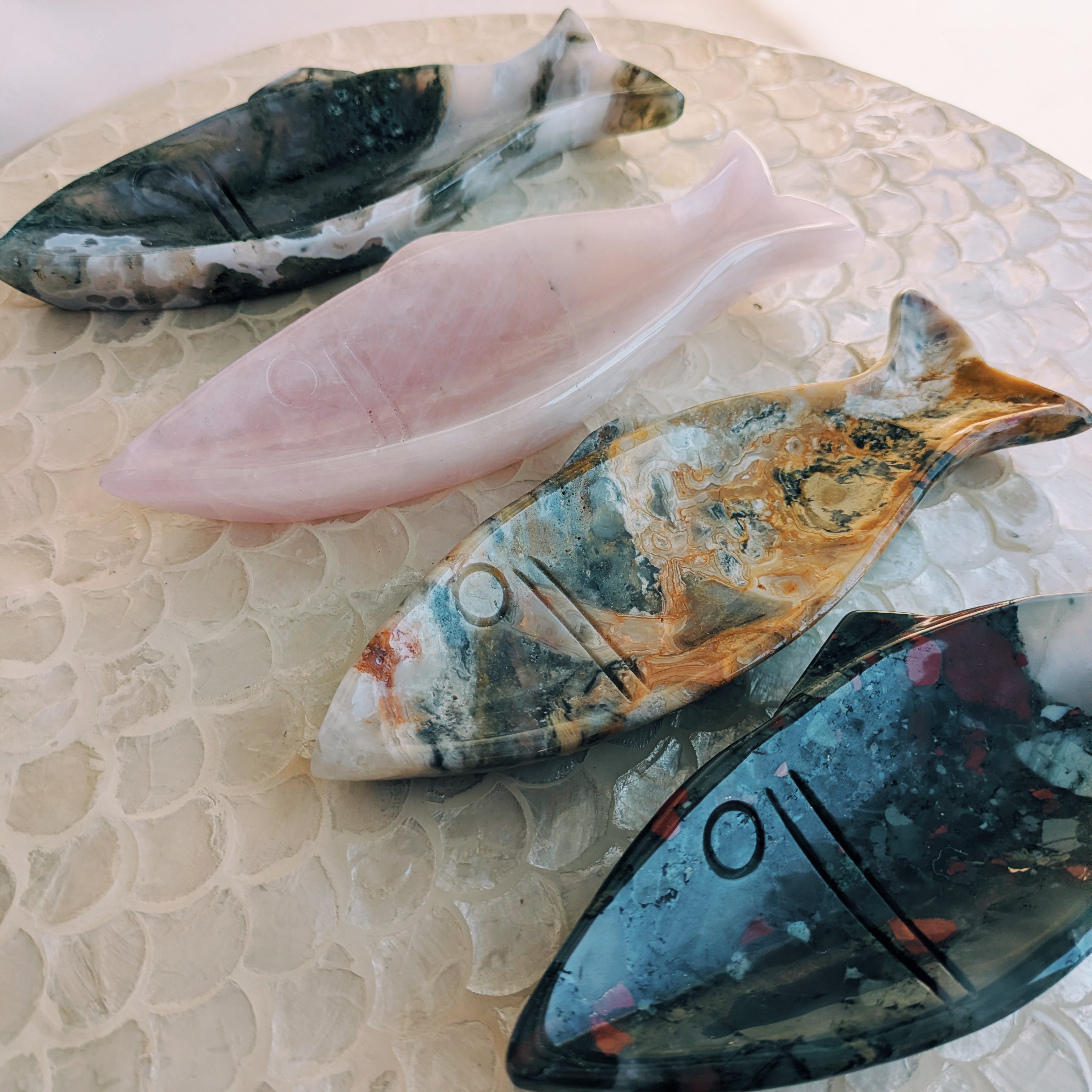 Hand Carved Crystal Fish Dishes