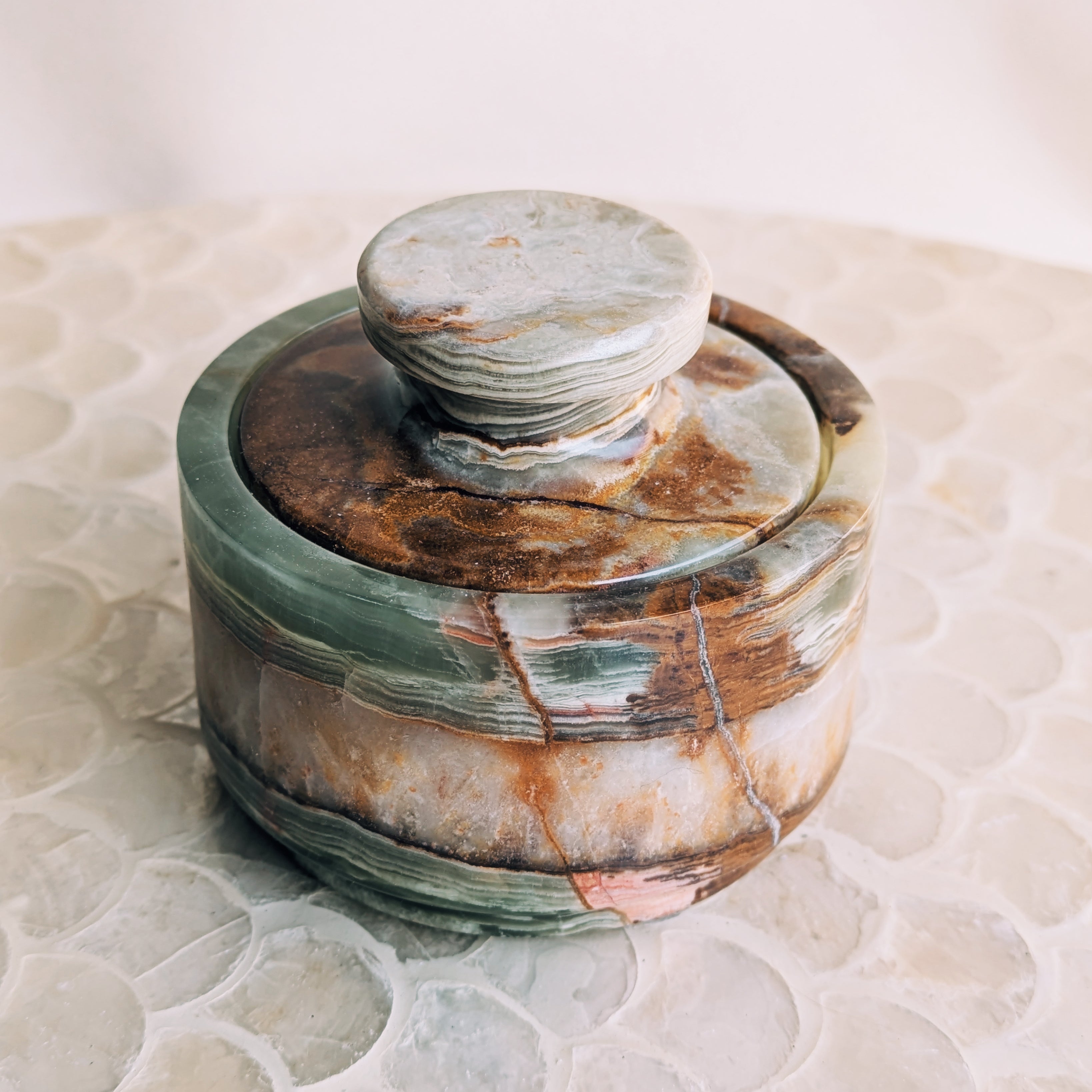 Green Onyx Trinket Jar with Lid