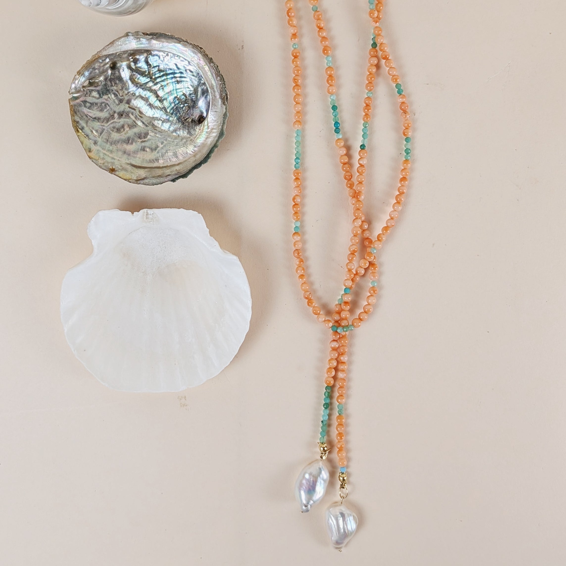 The Rosalie Necklace | Coral + Chrysoprase + Pearl