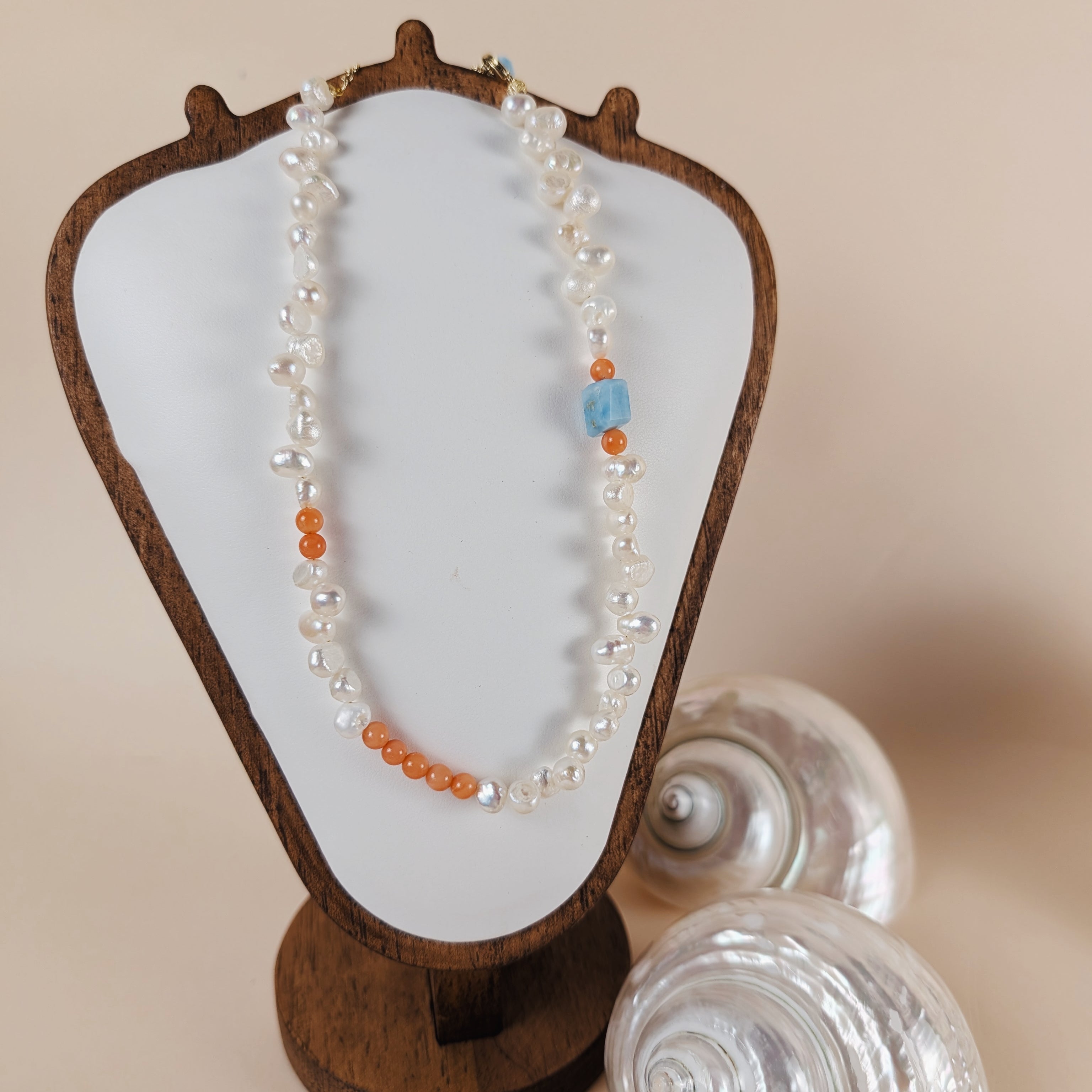 The Florence Necklace | Italian Coral + Larimar + Pearl