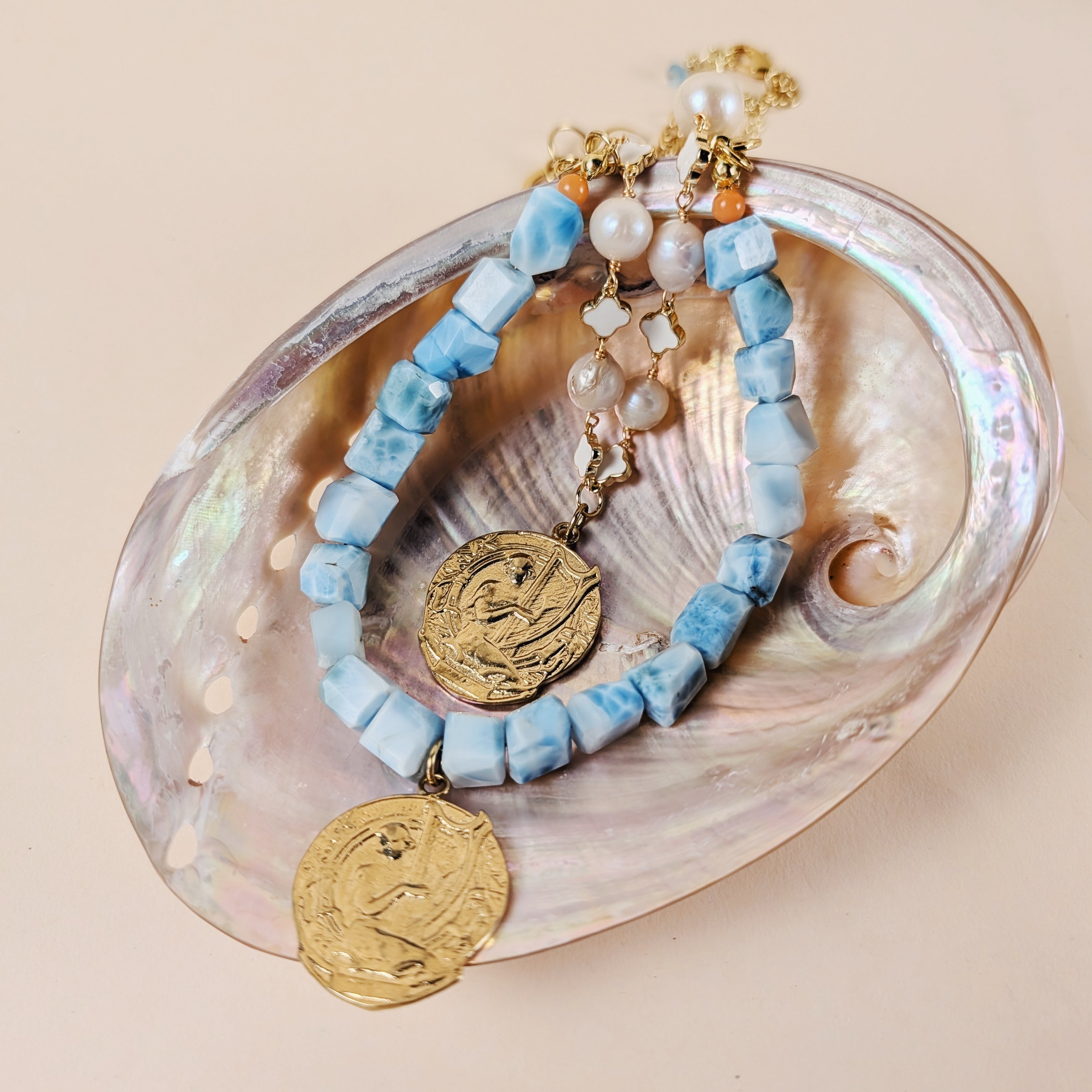 The Thea Necklace | Larimar + Pearl