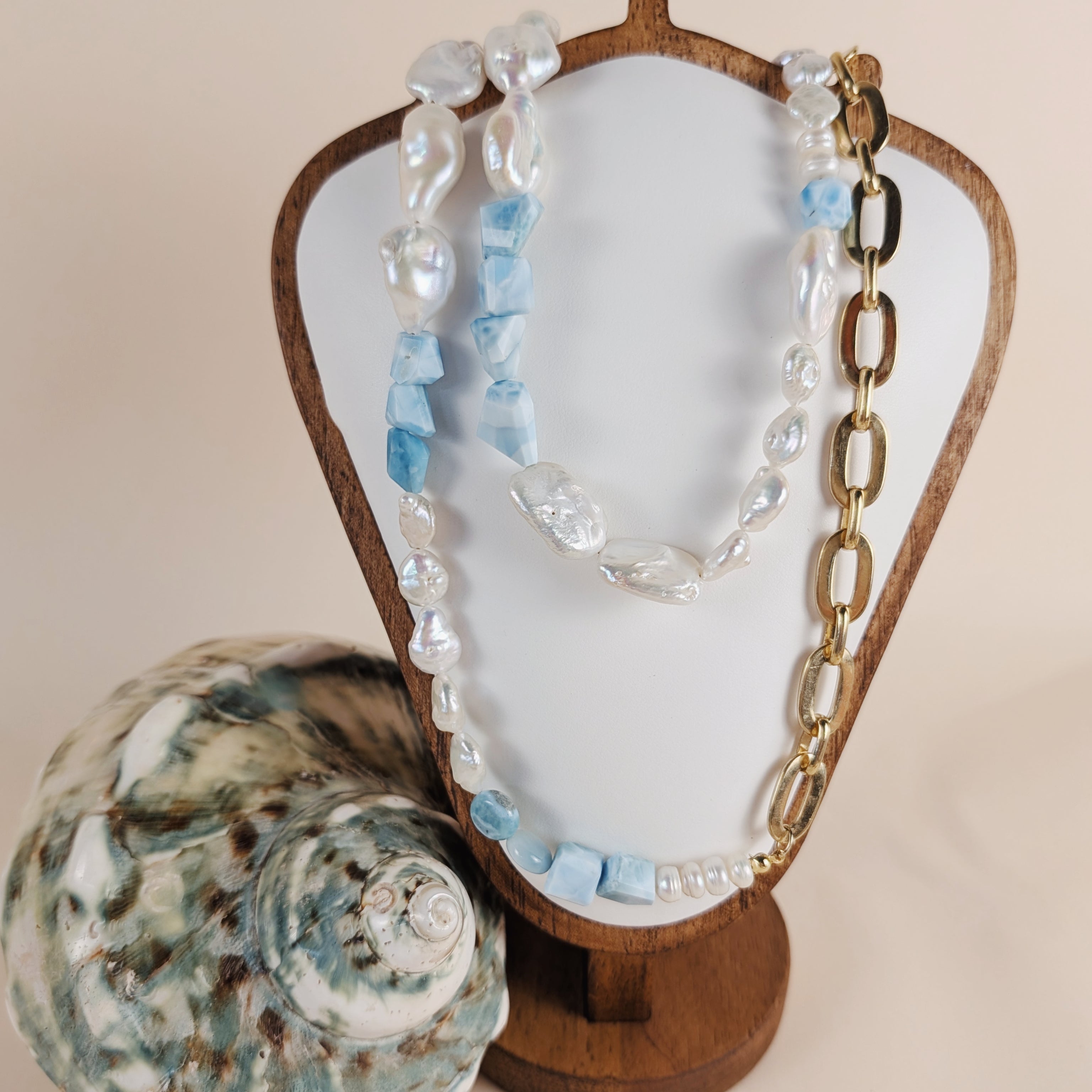 The Esme Necklace | Larimar + Pearl