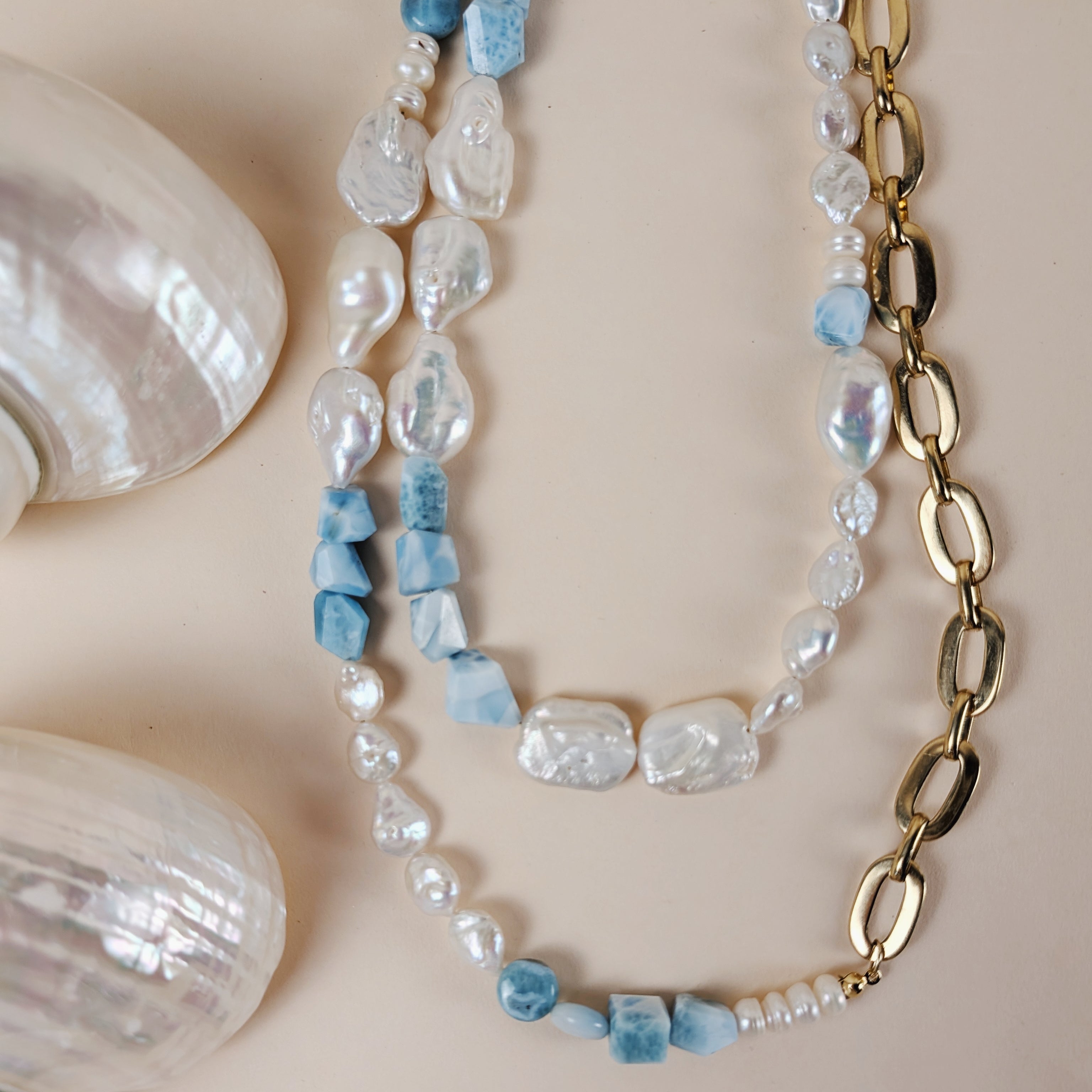 The Esme Necklace | Larimar + Pearl