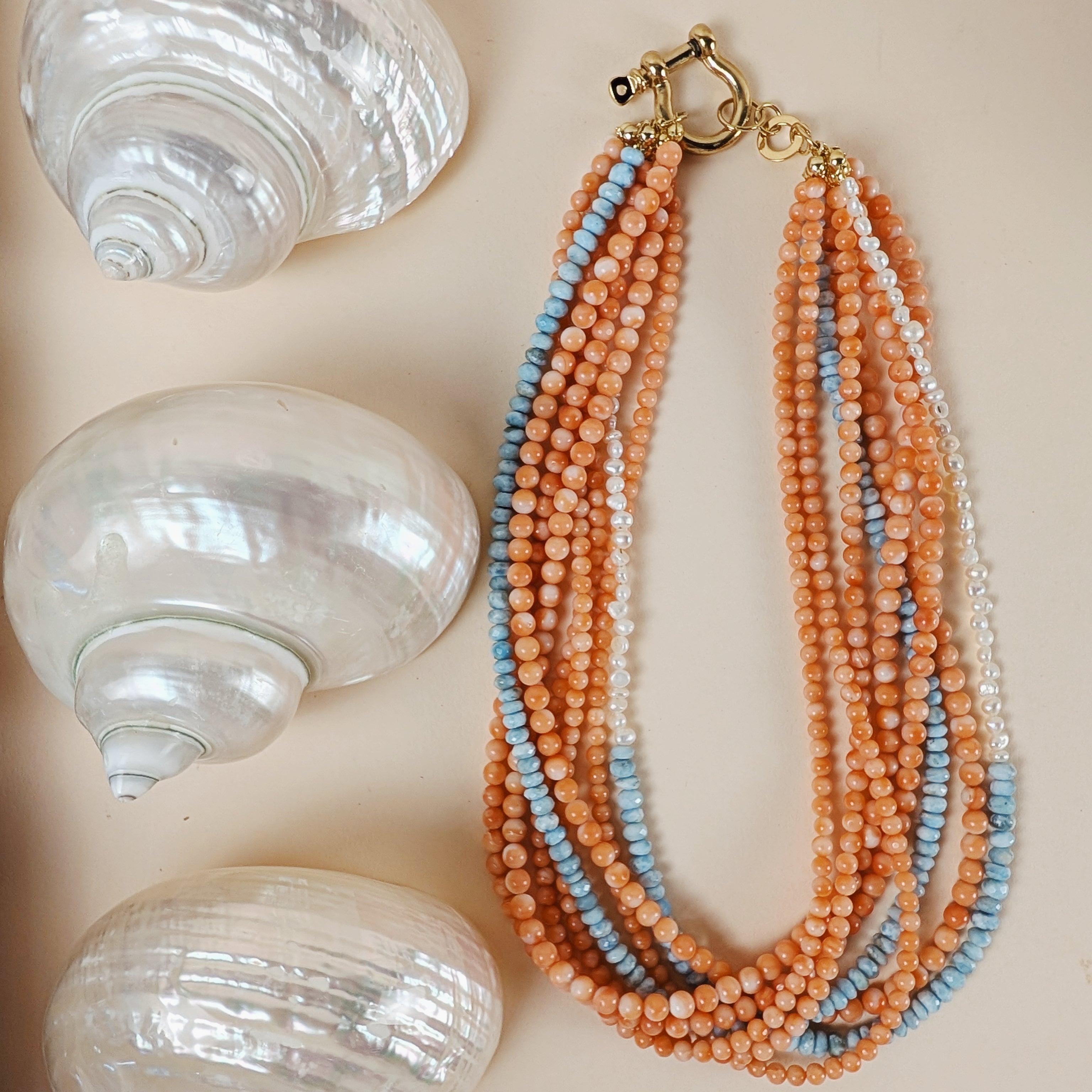 The Paloma Necklace | Coral + Larimar + Pearl