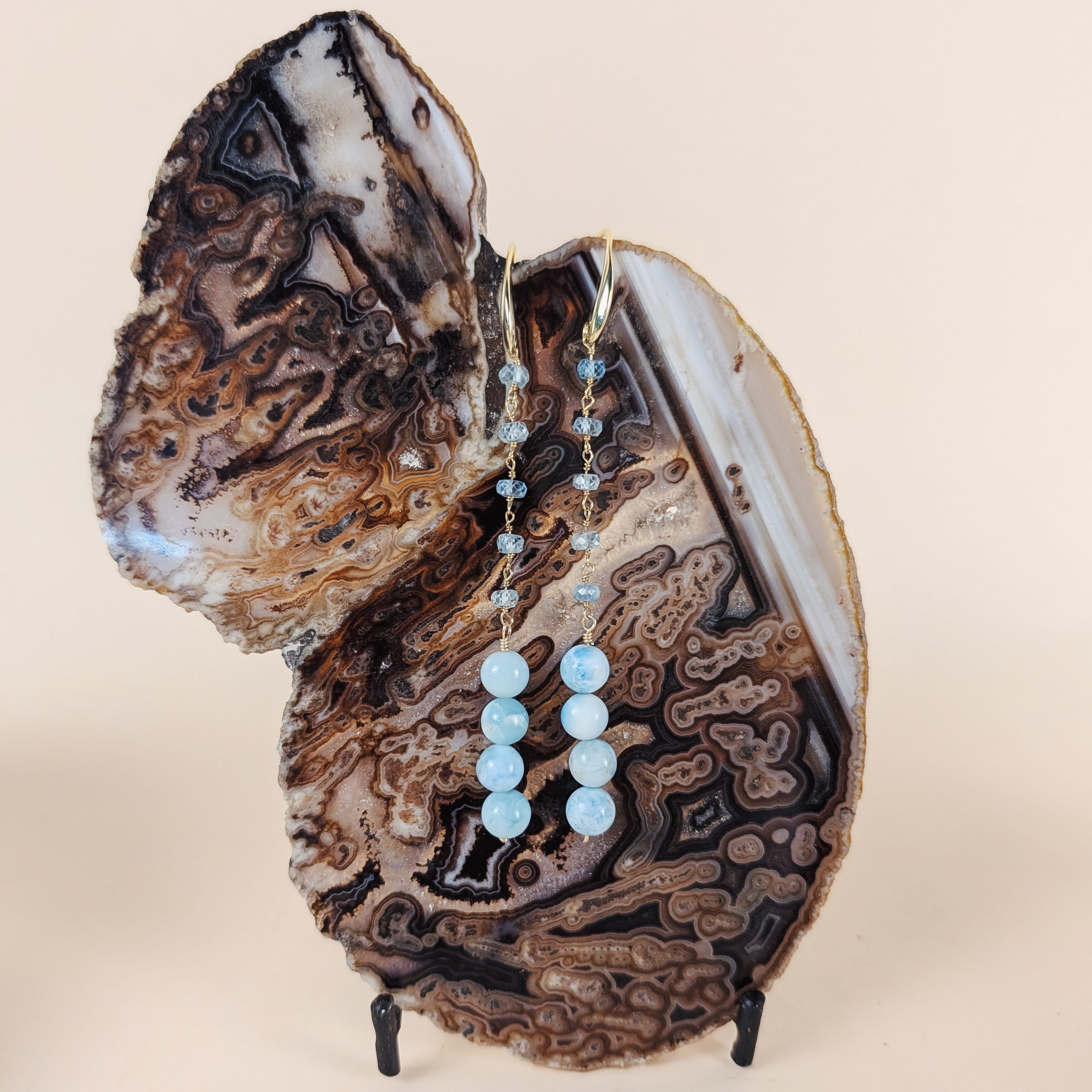 Louisa Earrings | Beaded Larimar + Coral + Kunzite