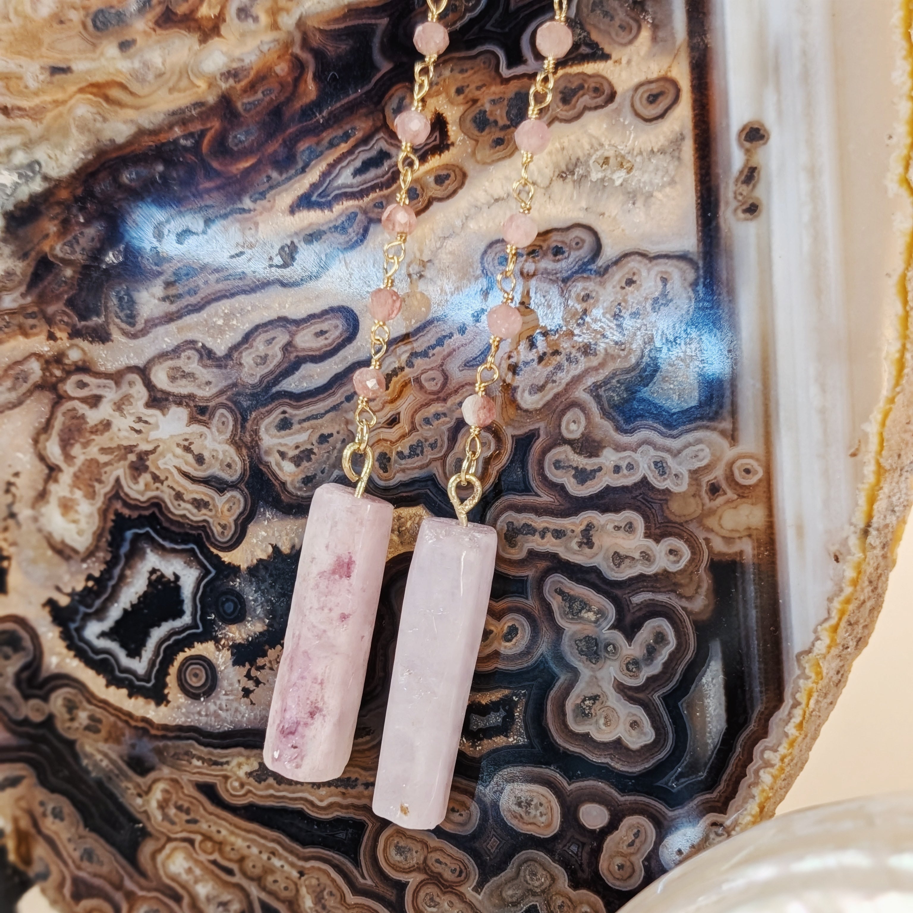 Louisa Earrings | Beaded Larimar + Coral + Kunzite