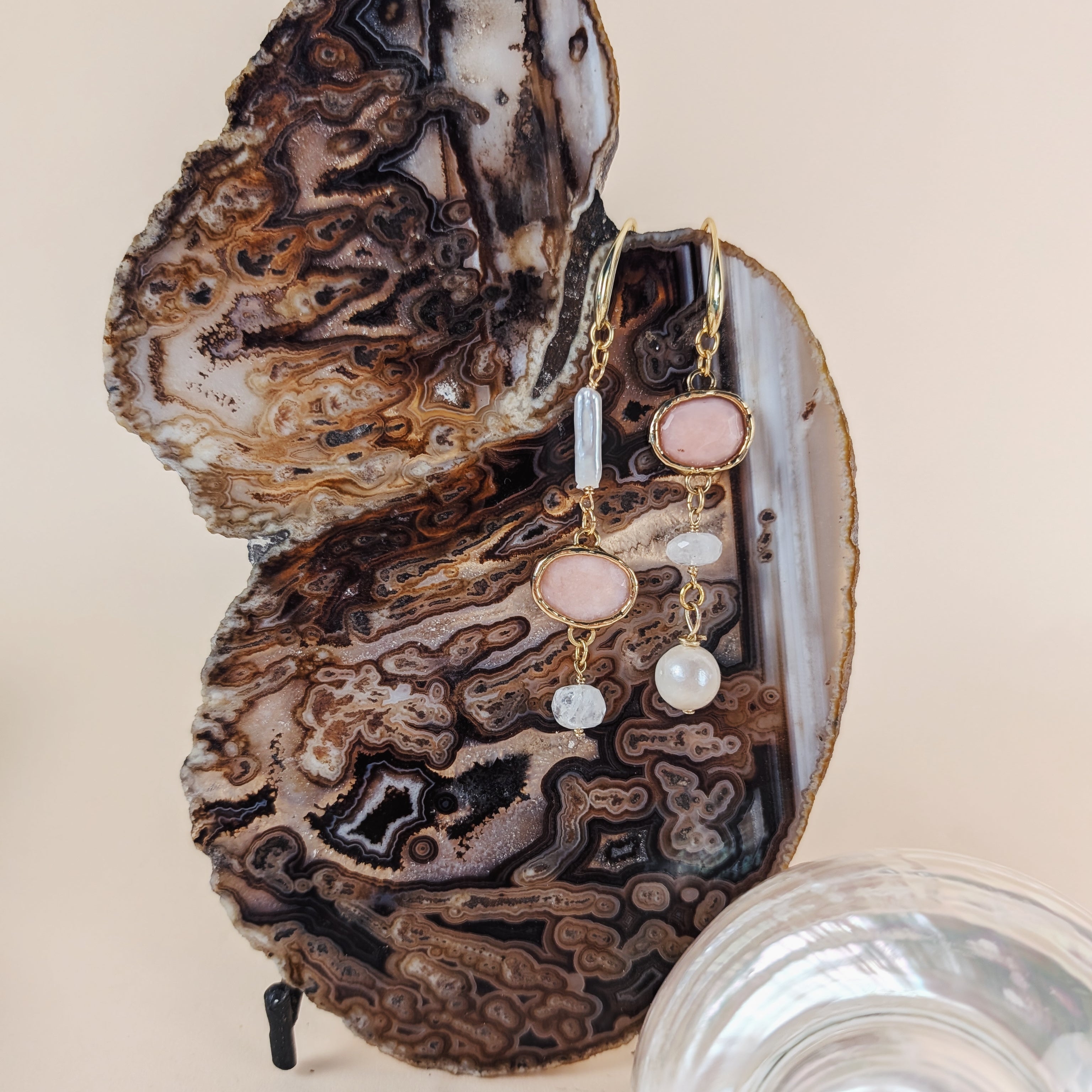Louisa Earrings | Bezel Pink Opal