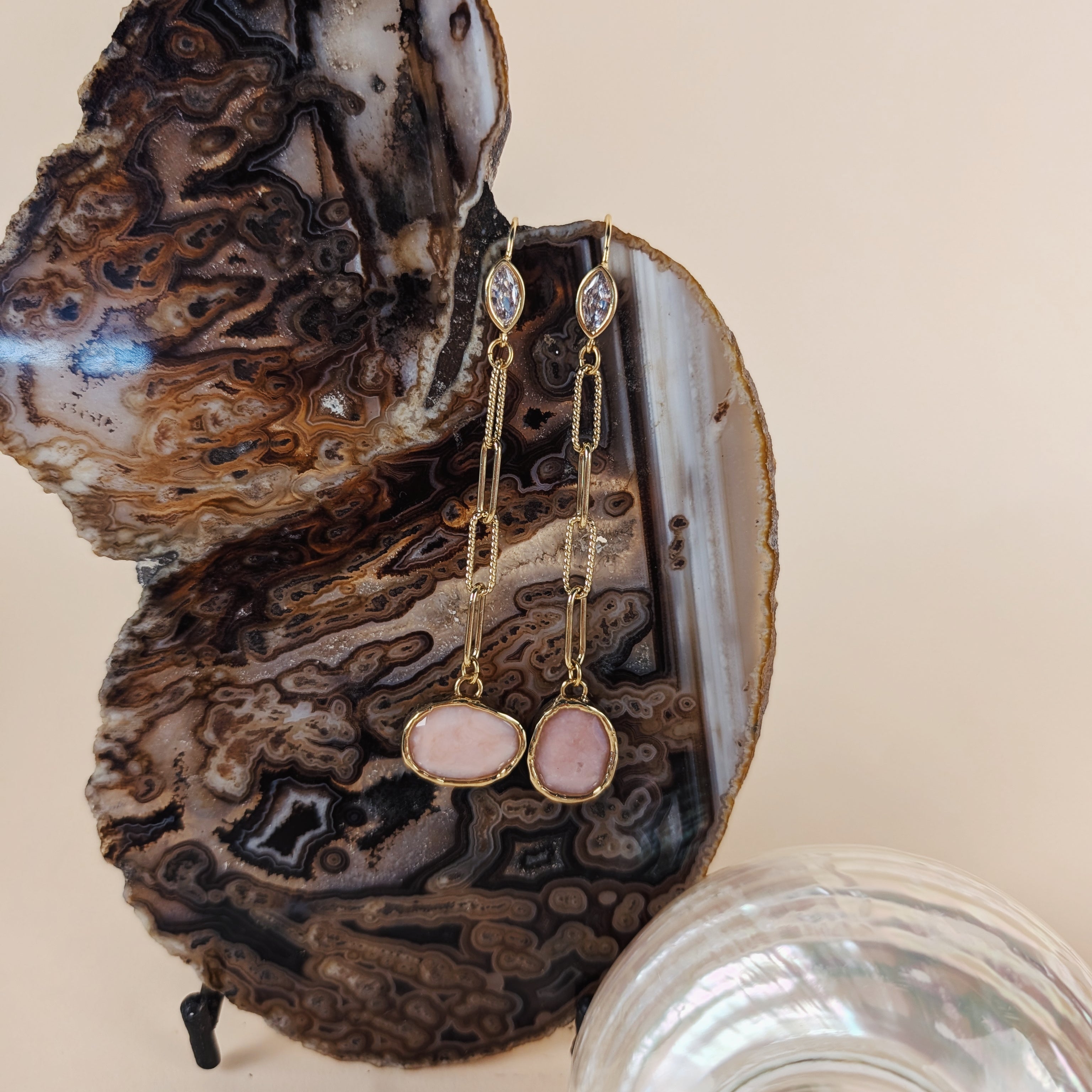 Louisa Earrings | Bezel Pink Opal