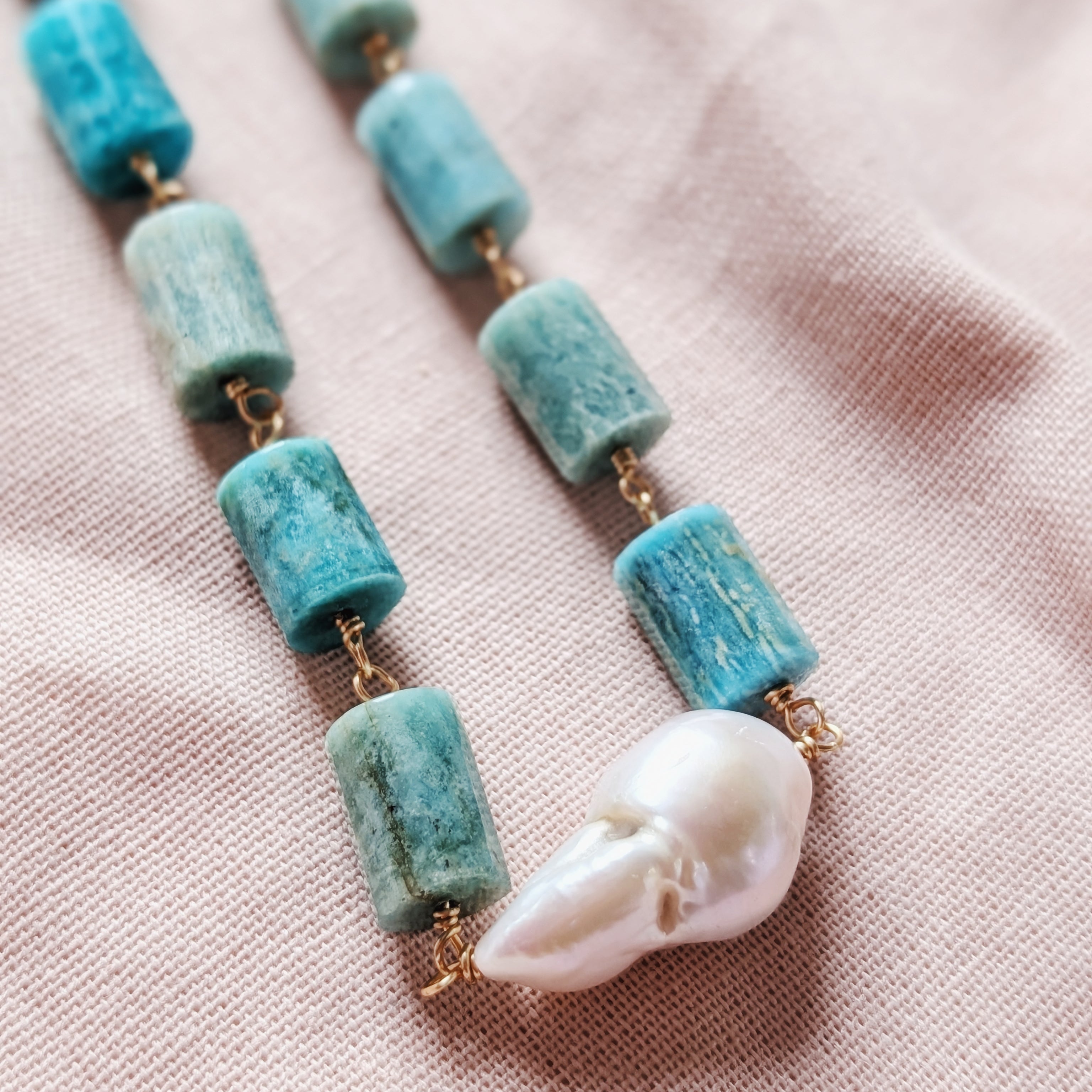 The Monrowe Necklace | Amazonite & Baroque Pearl