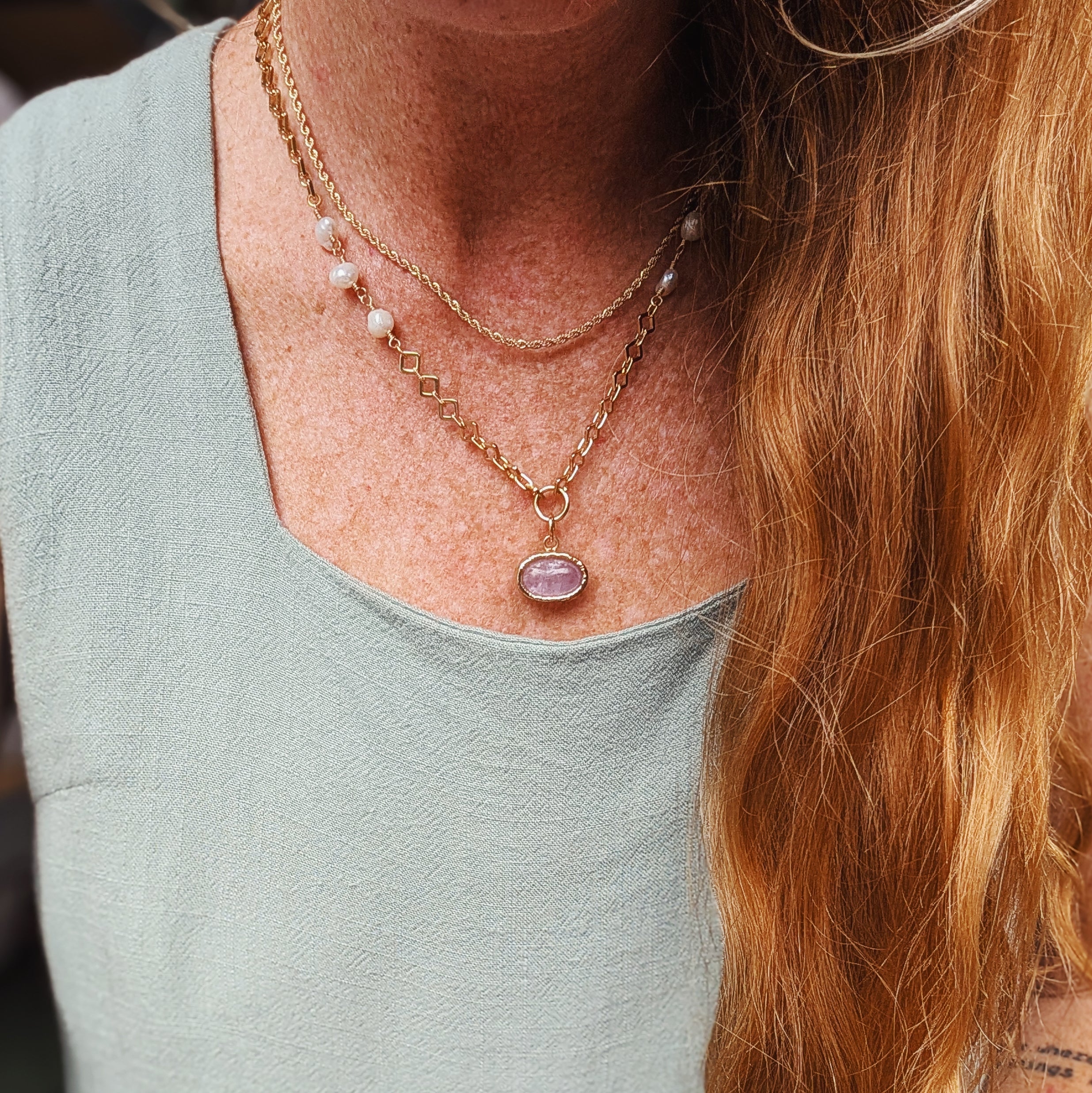 The Odette Necklace | Kunzite & Freshwater Pearl
