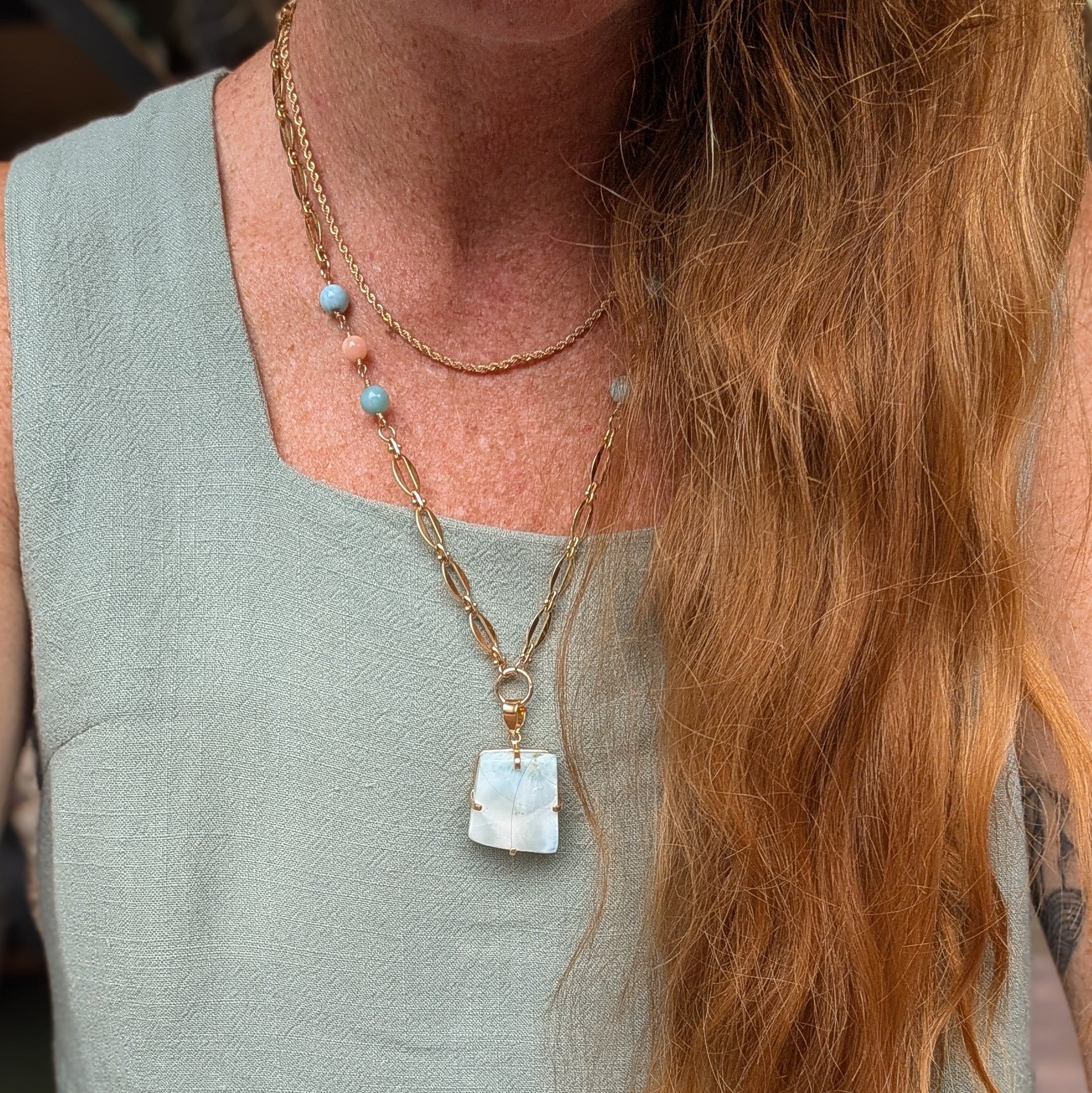 The Brigitte Necklace | Larimar & Pink Coral