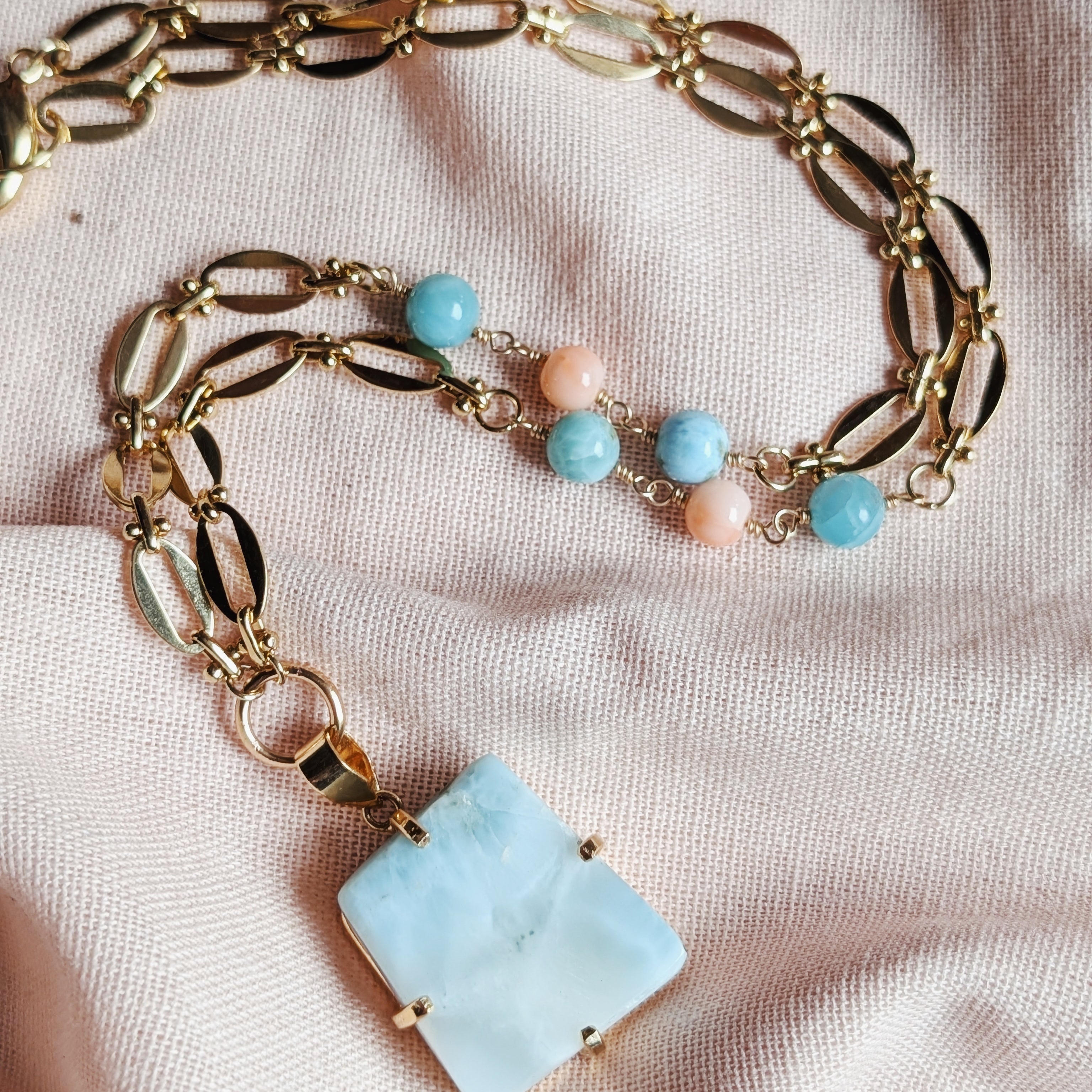 The Brigitte Necklace | Larimar & Pink Coral