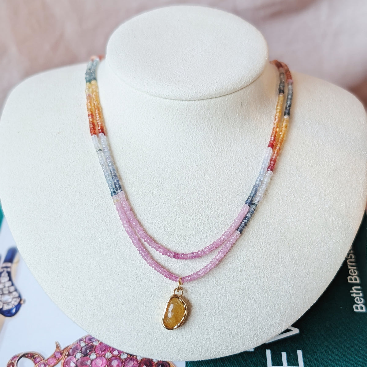 The Celine Necklace | Prehnite, Quartz + Sapphire
