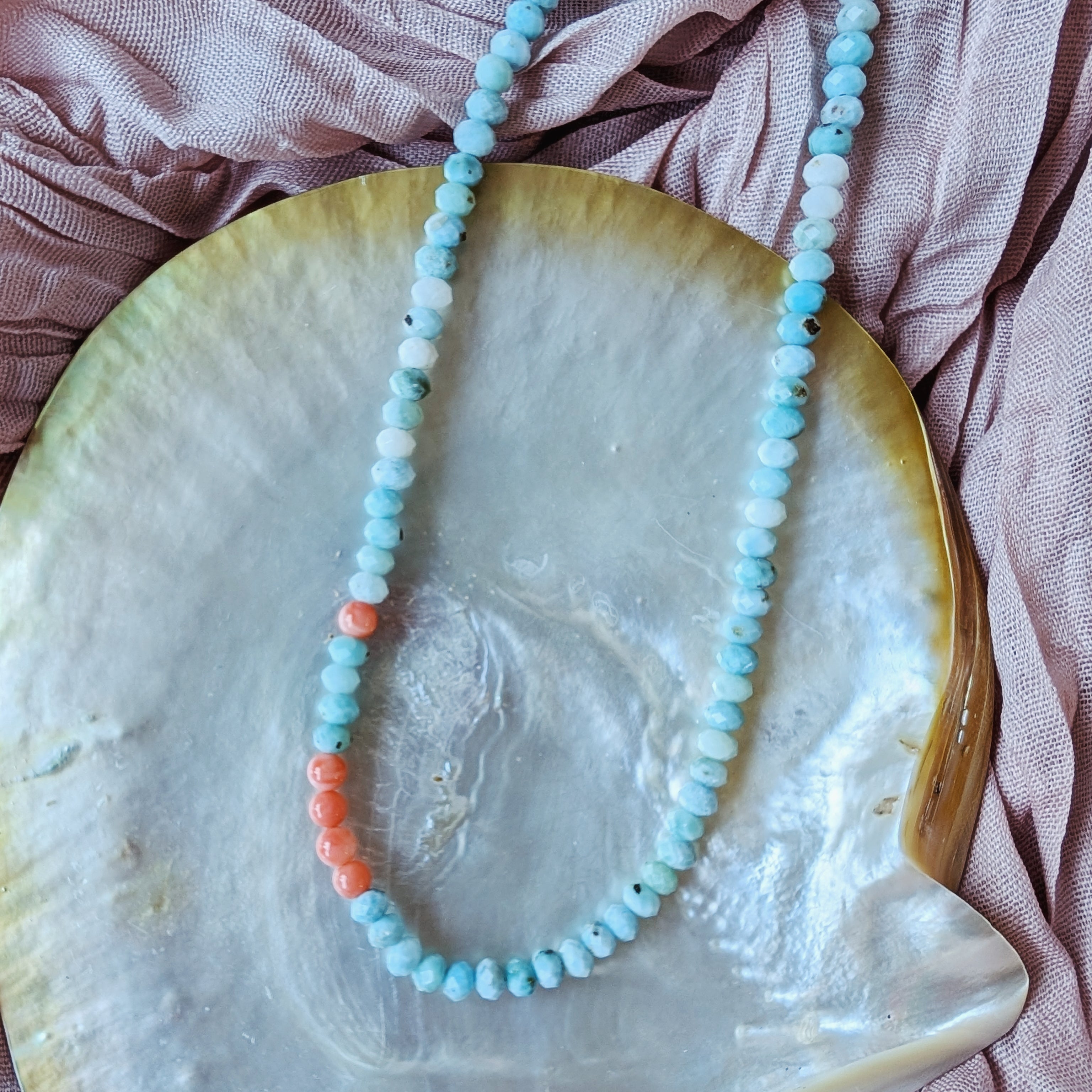 The Capri Necklace | Italian Coral + Larimar