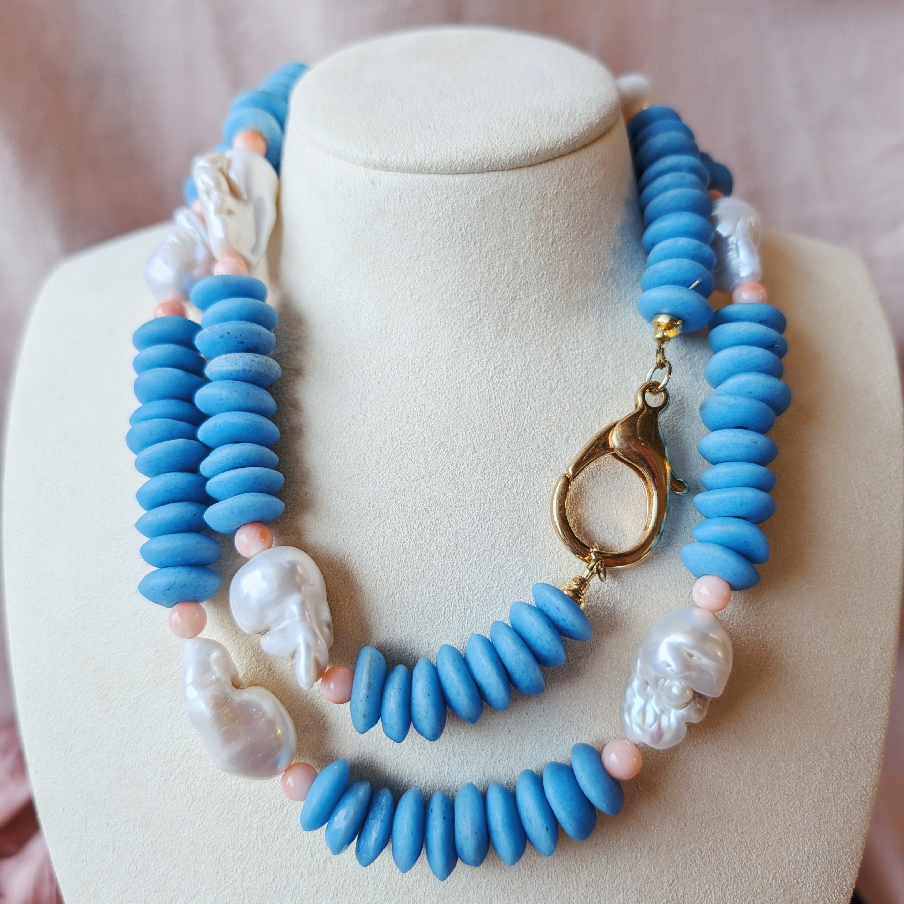 The Bellamy Collar | Pearl + Coral + Ashanti Beads