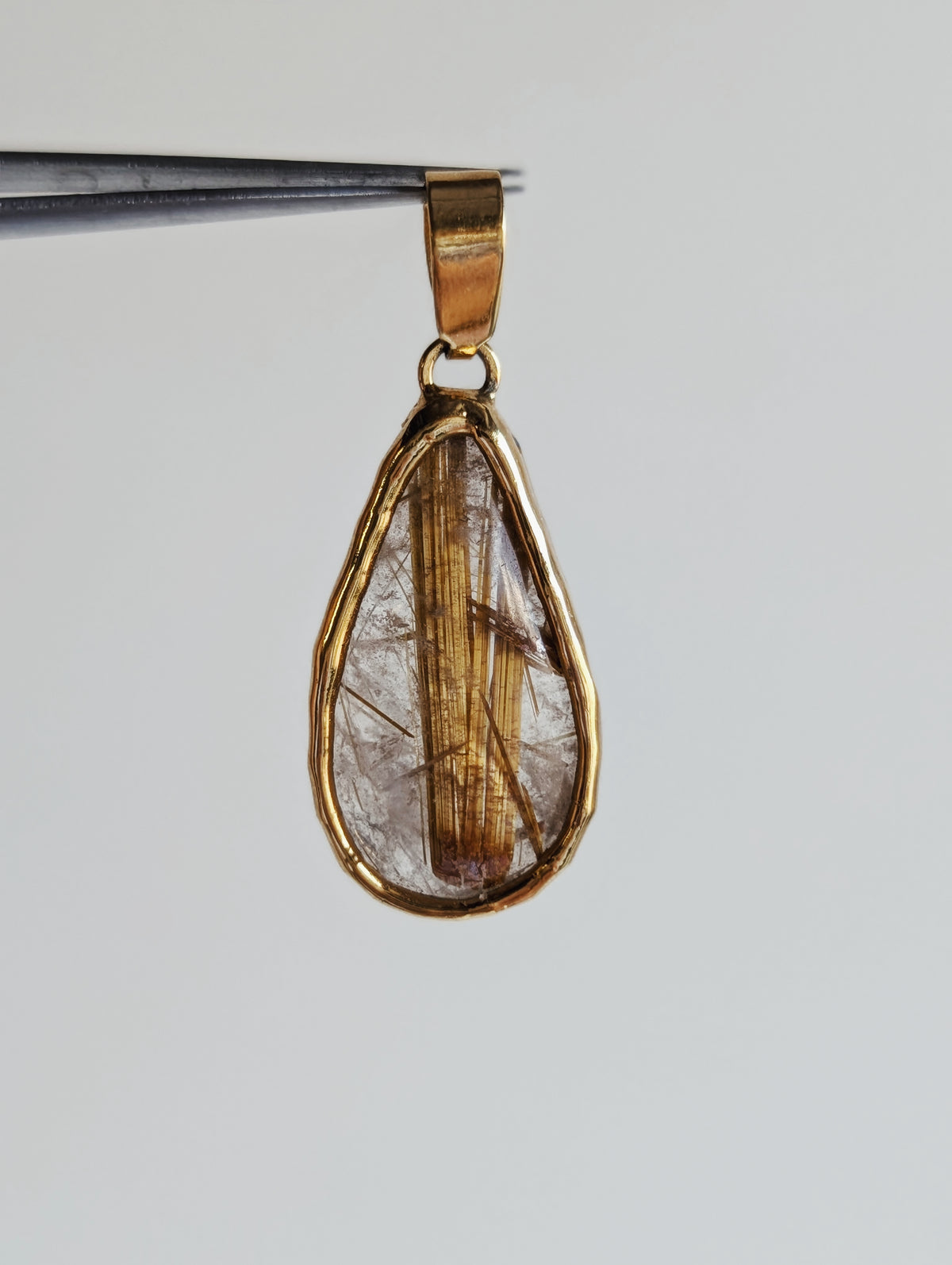 Gold Rutilated Quartz Pendant | Vermeil