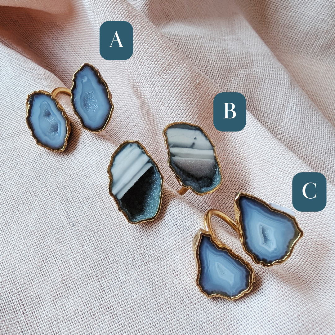 The Seraphina Ring | Blue Lace Agate + Agate + Ammonite