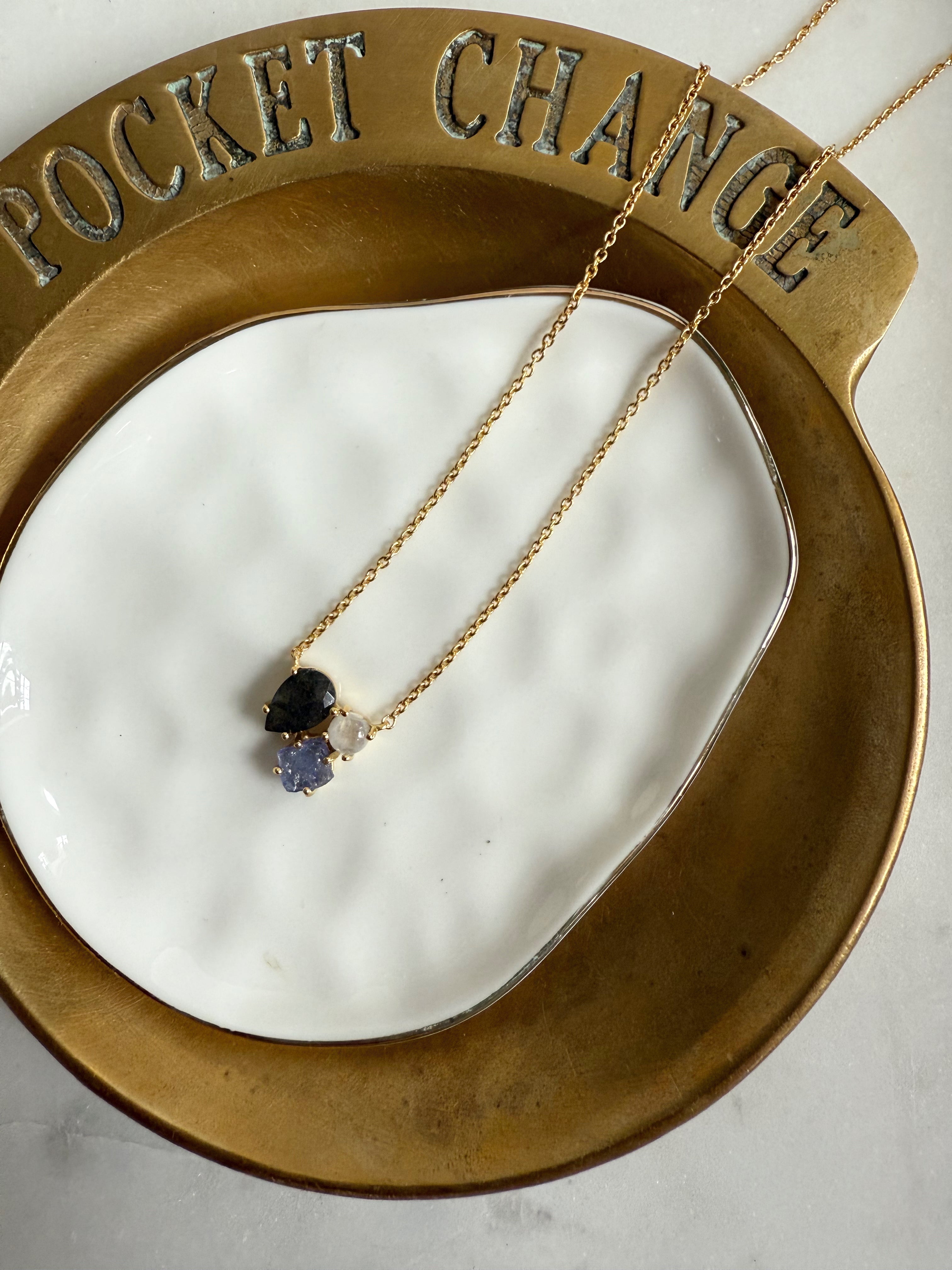 The Selene Necklace | Gold or Silver Gemstone Trio Necklace