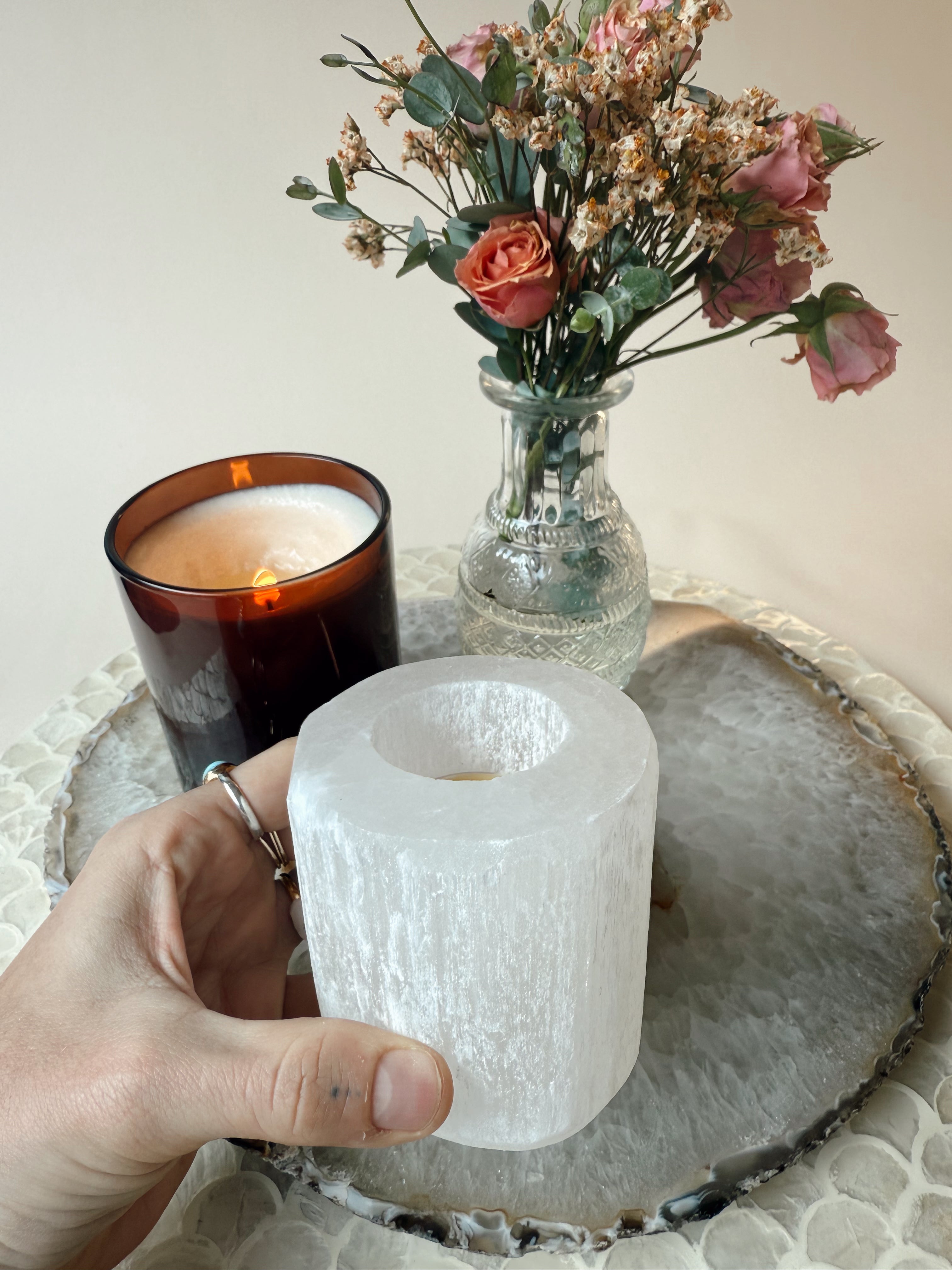Selenite Votive Holder
