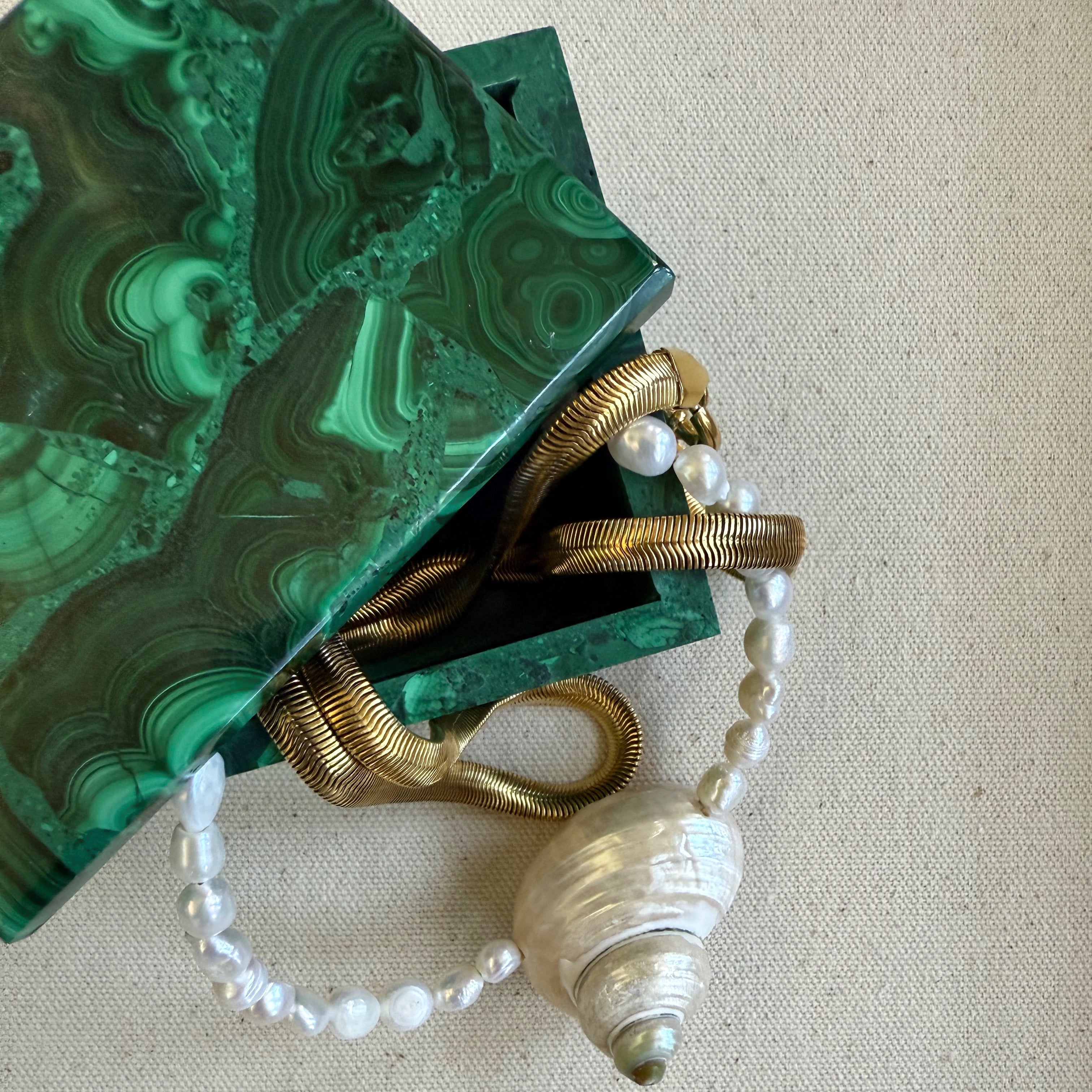 Small Malachite Trinket Box | Hand-Carved Crystal Box with Lid | Jewelry + Keepsake Storage