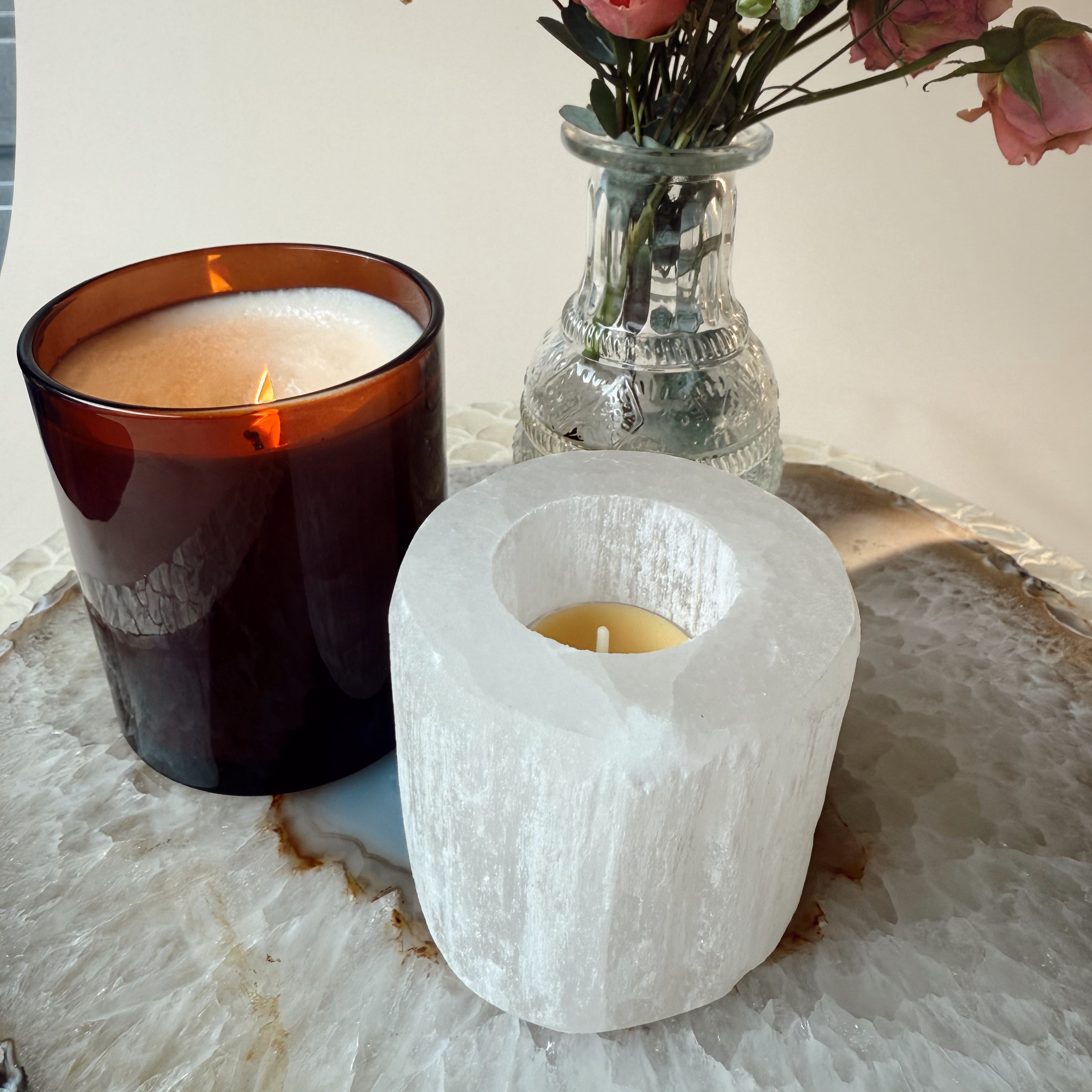 Selenite Votive Holder