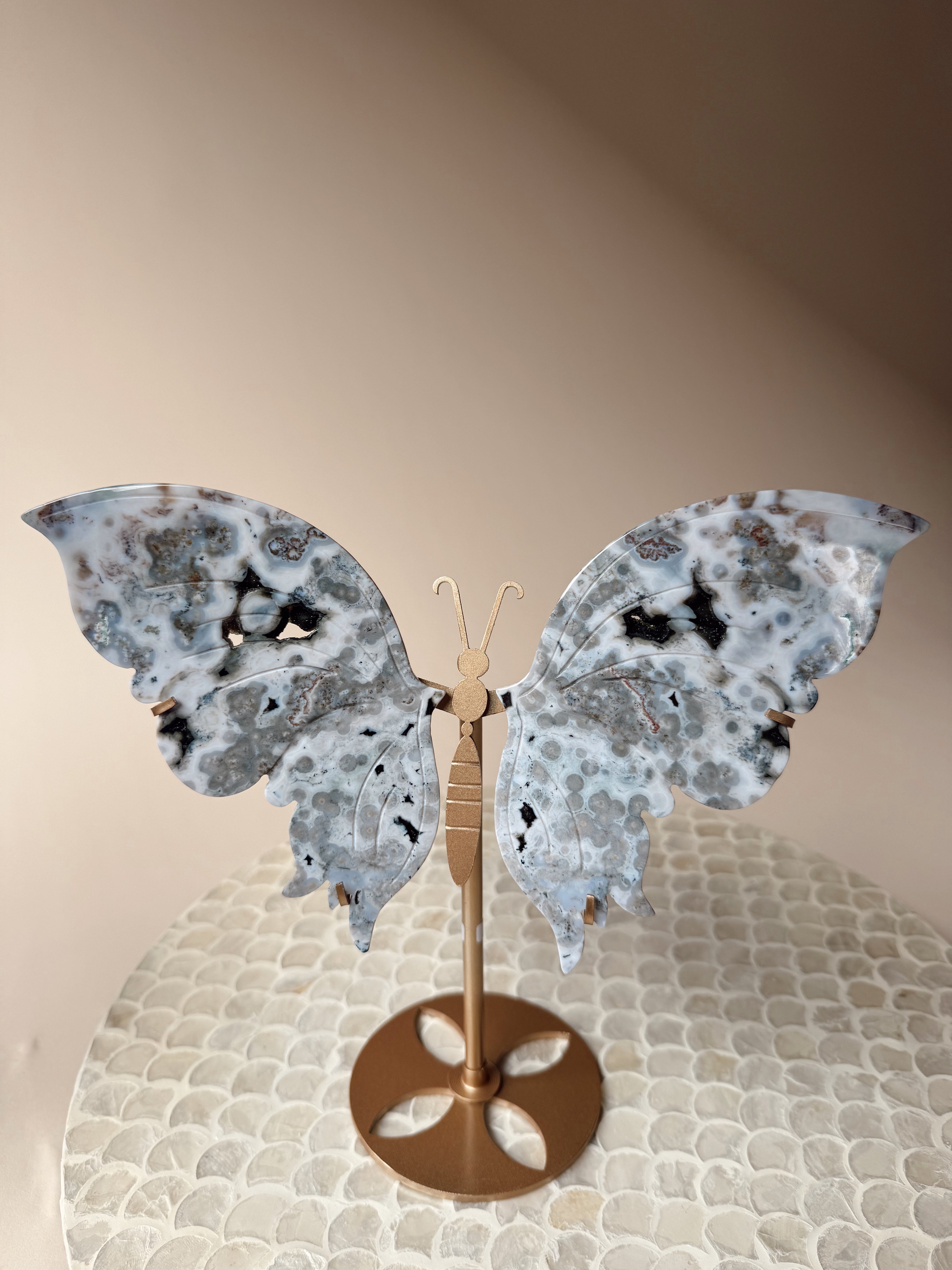 Ocean Jasper Butterfly Wings on Stand