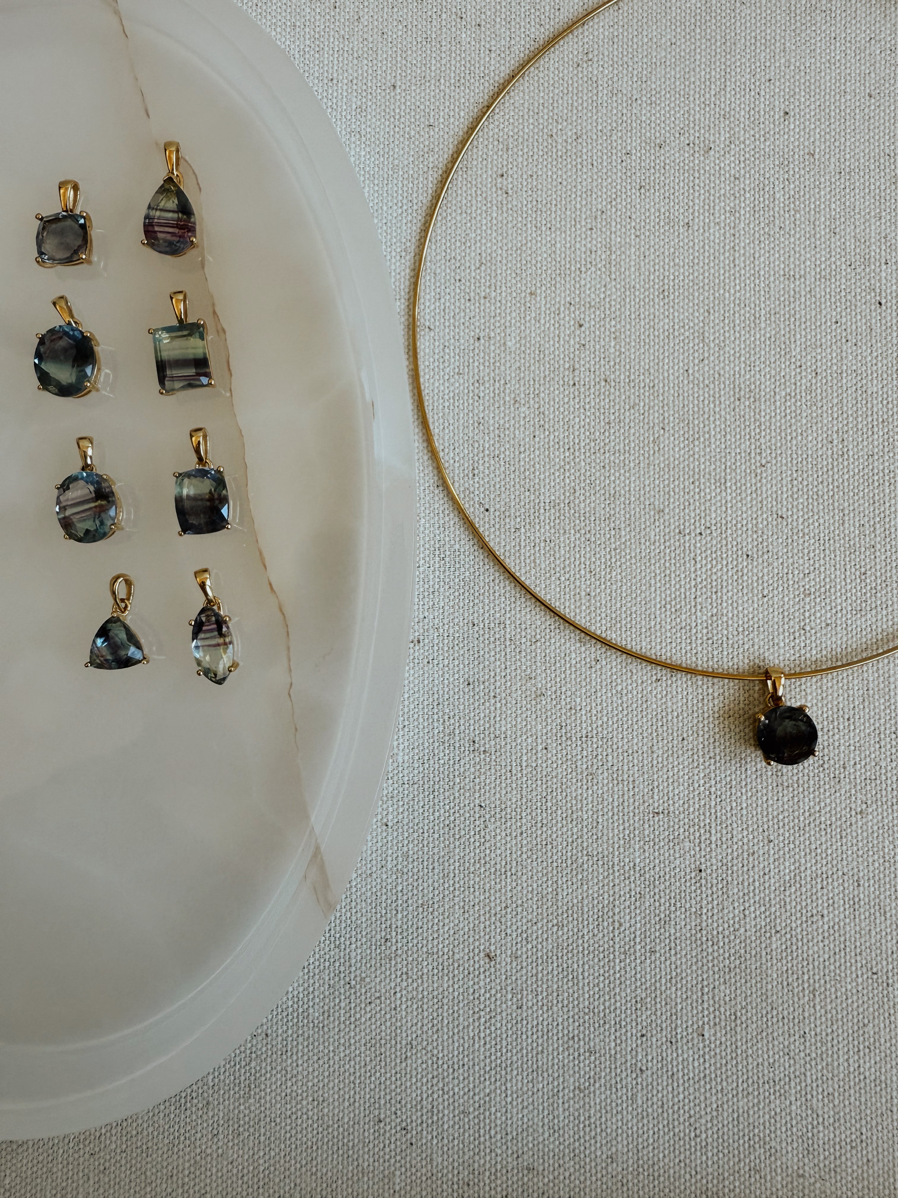 Faceted Rainbow Fluorite Pendant in Gold | Extra Quality Crystal Necklace Charm