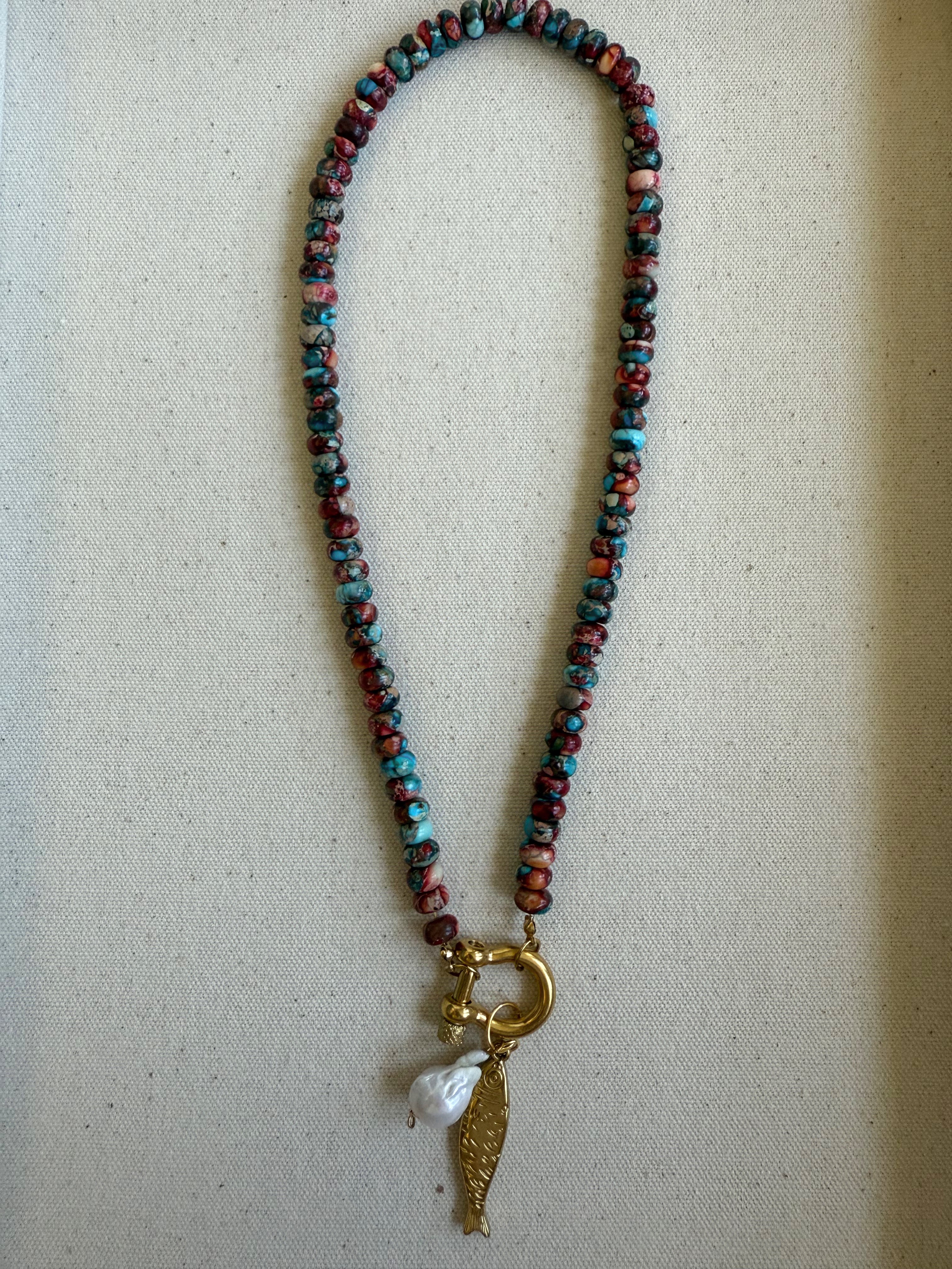 The Vesta Necklace – Imperial Jasper Beaded Necklace with 14K Gold Saylor Carabiner Clasp